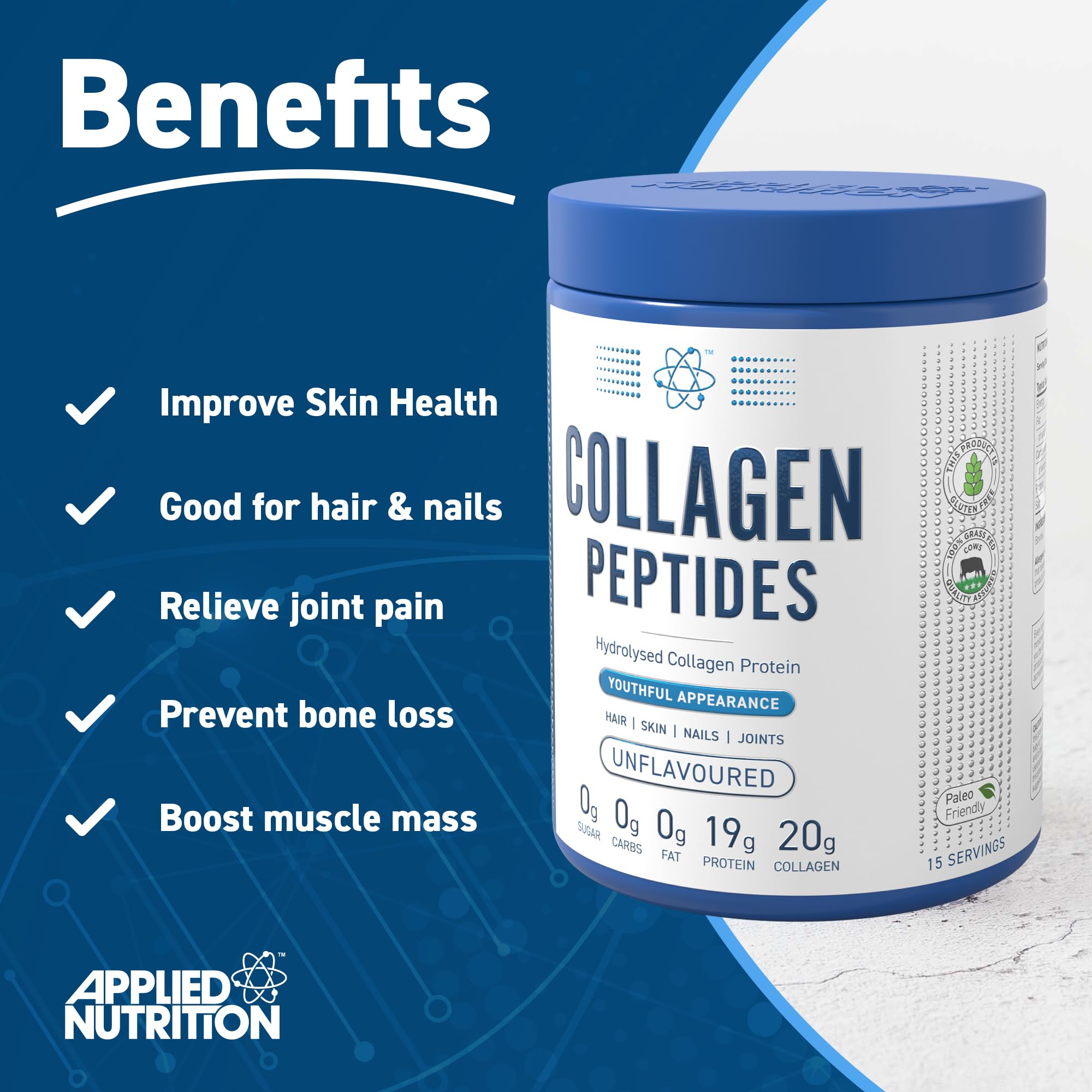 Applied Nutrition Collagen Peptides Unflavoured - 300g - Bovine Collagen Powder