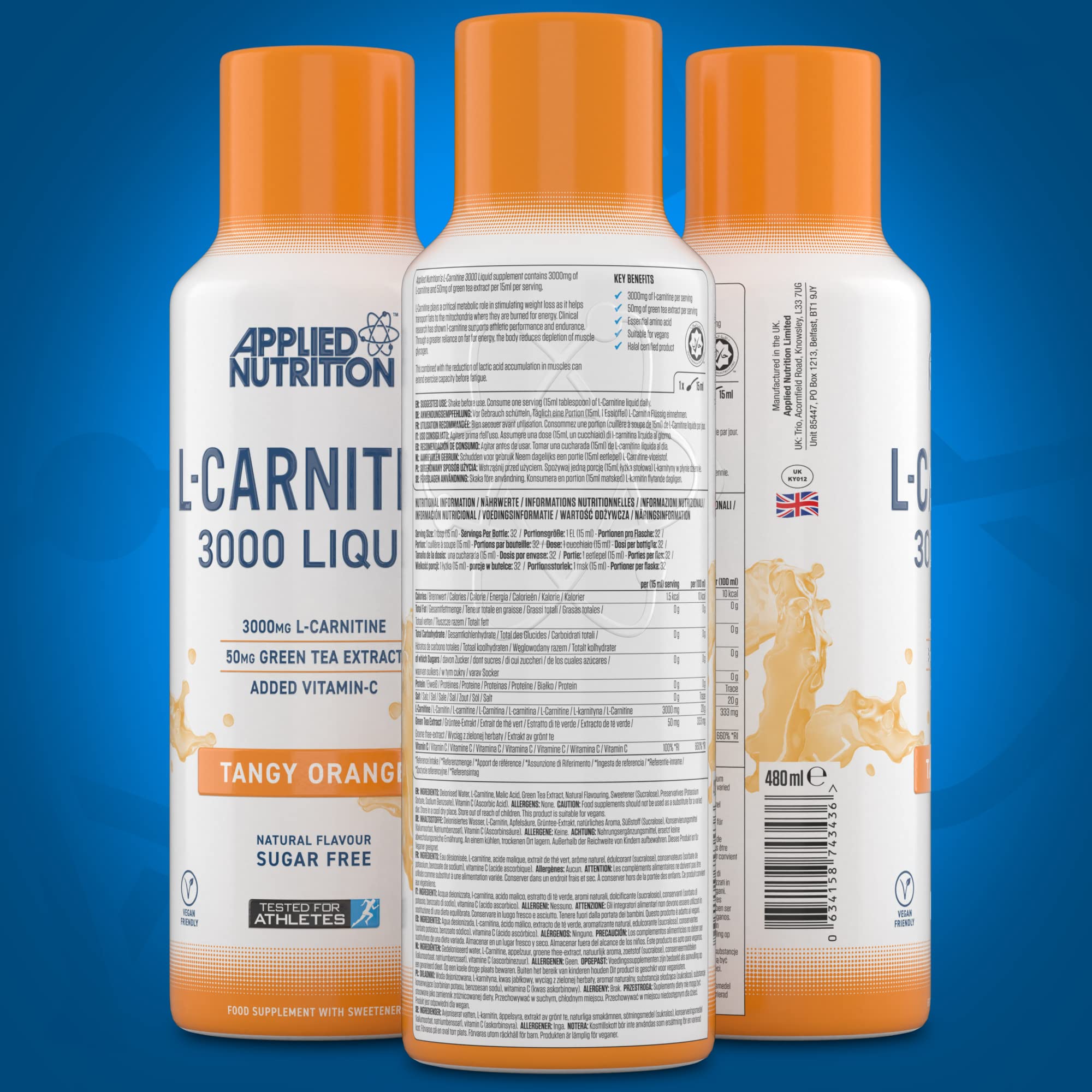 Applied Nutrition L-Carnitine 3000 - 480ml / Tangy Orange - Carnitine Liquid