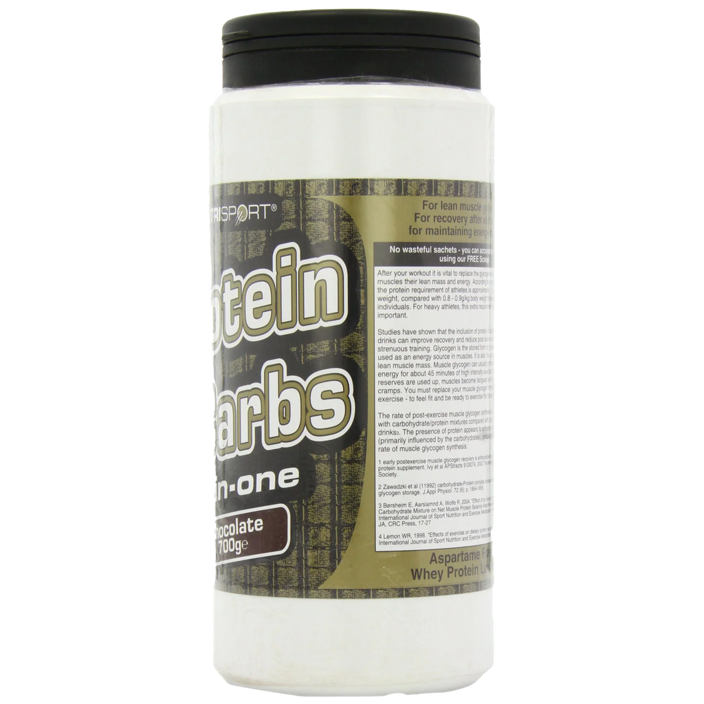 White NutriSport Protein & Complex Carbs container with whey concentrate powder