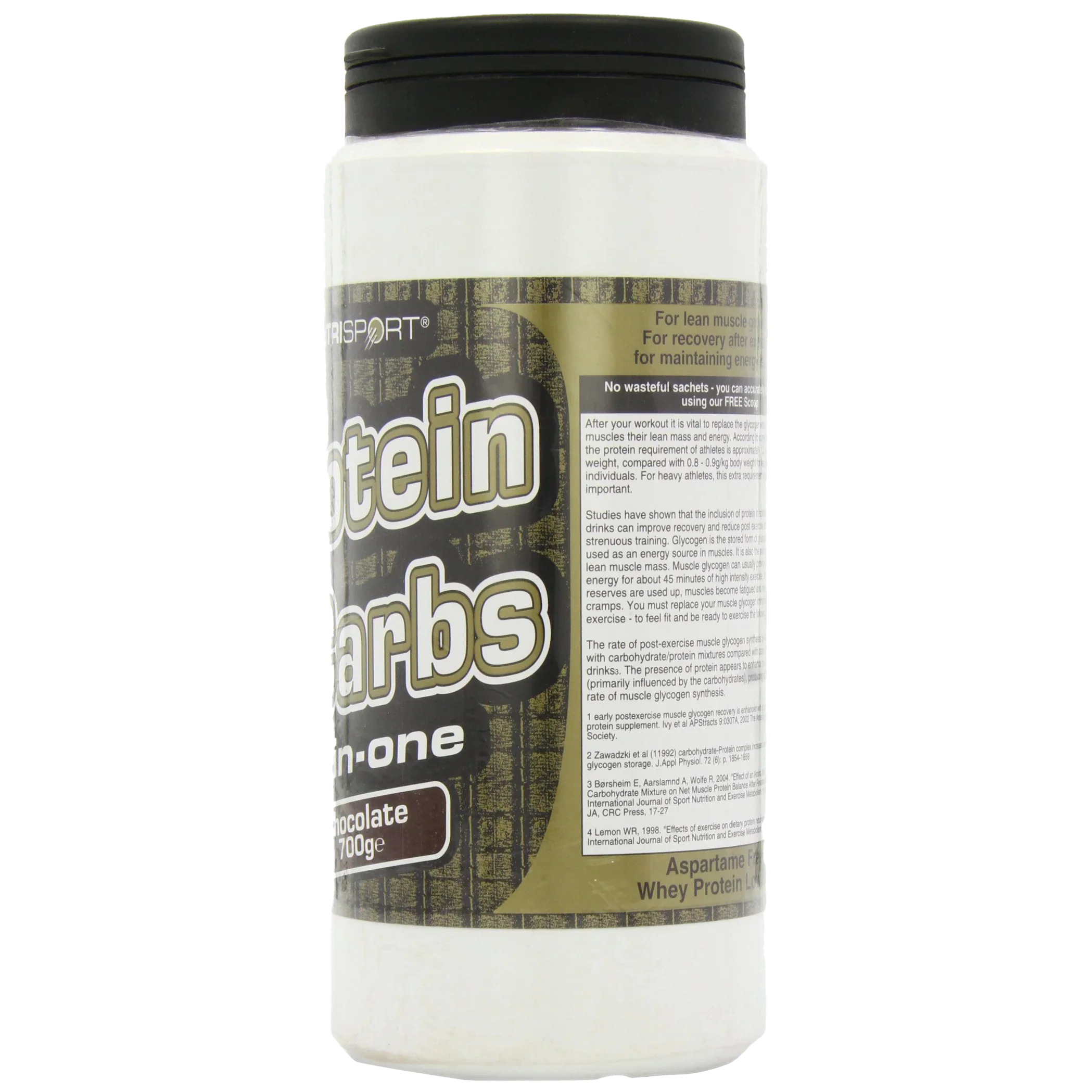 White NutriSport Protein & Complex Carbs container with whey concentrate powder