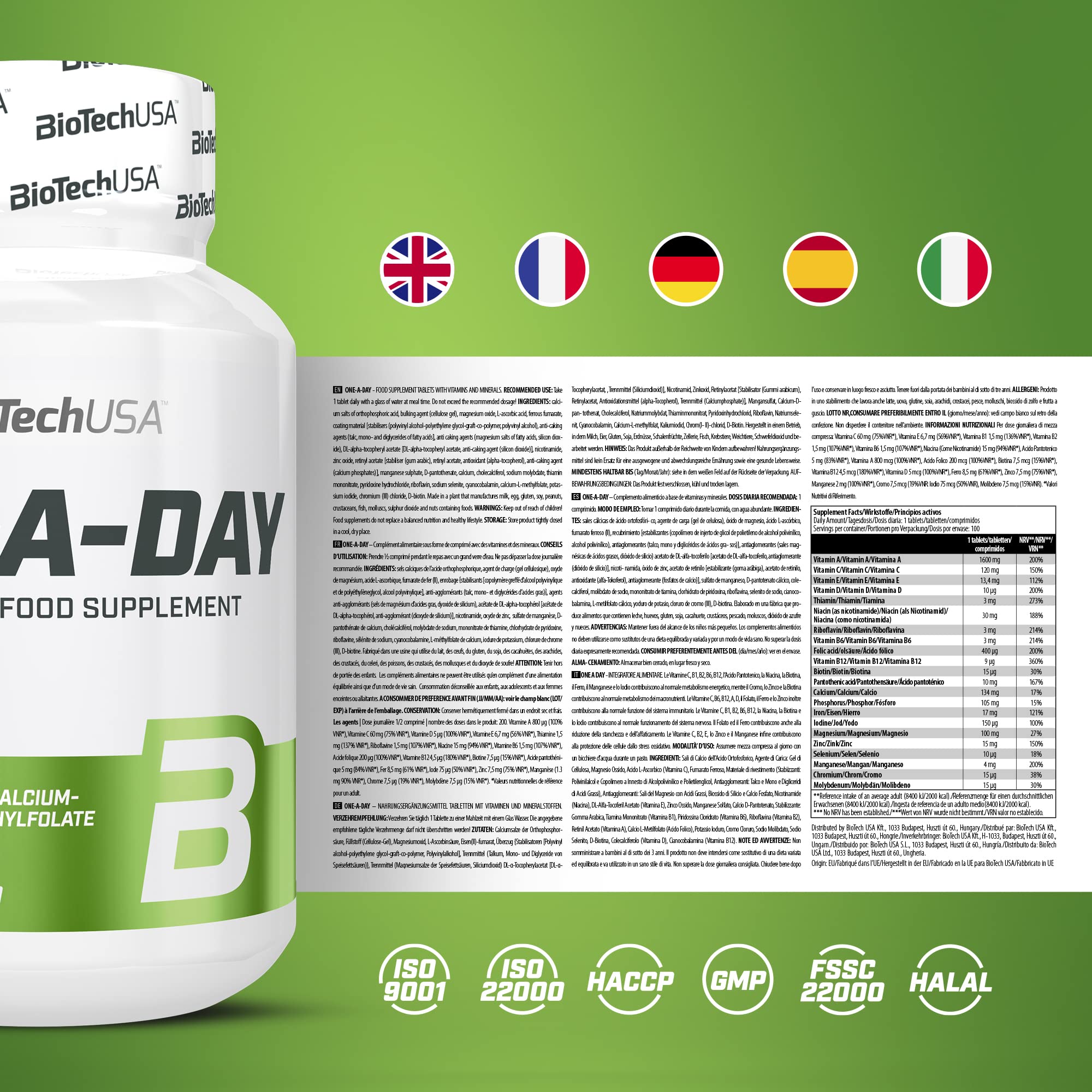 BioTech USA One-a-Day - 100 Tablets - Combination Multivitamins & Minerals