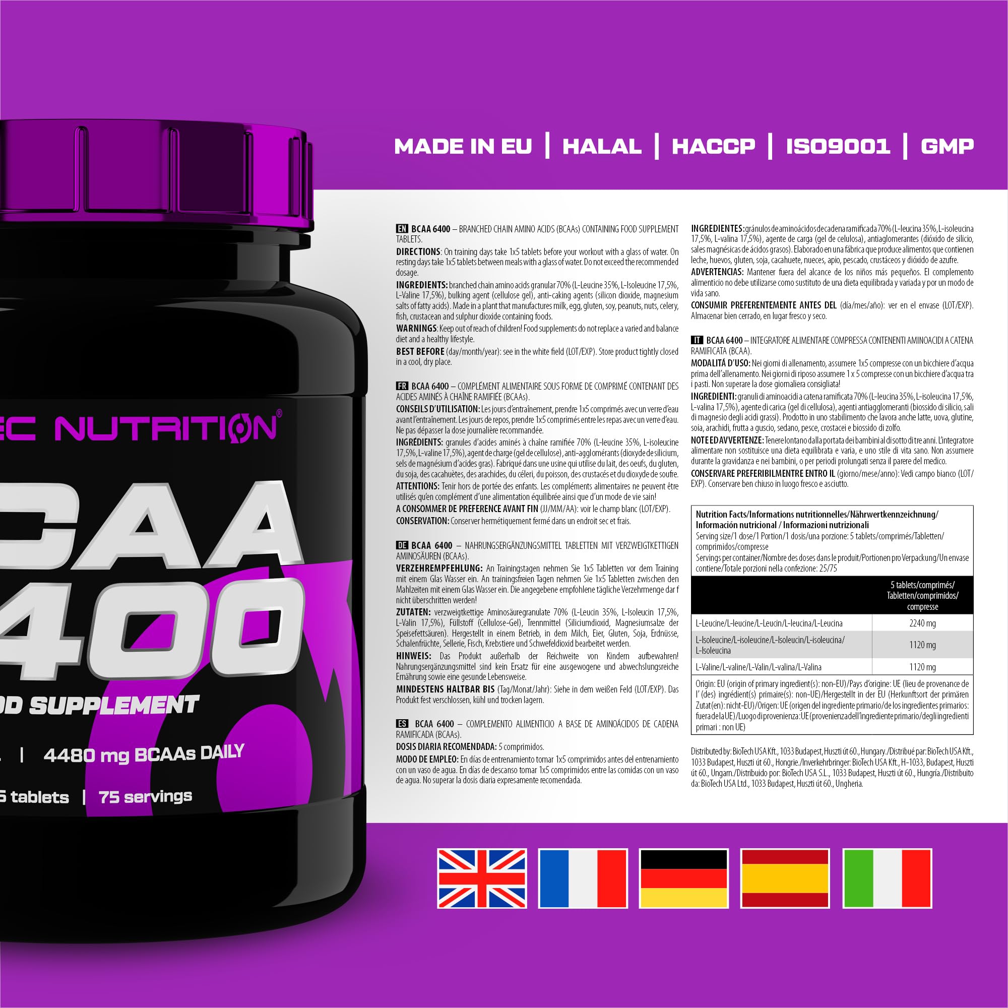 Scitec Nutrition BCAA 6400 - 125 Tabs - Amino Acids Tablets