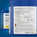 Blue tub of Applied Nutrition Tri-Magnesium Powder with magnesium bisglycinate for restful sleep