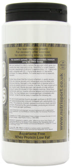 White NutriSport Protein container with whey concentrate and complex carbs for muscle boost