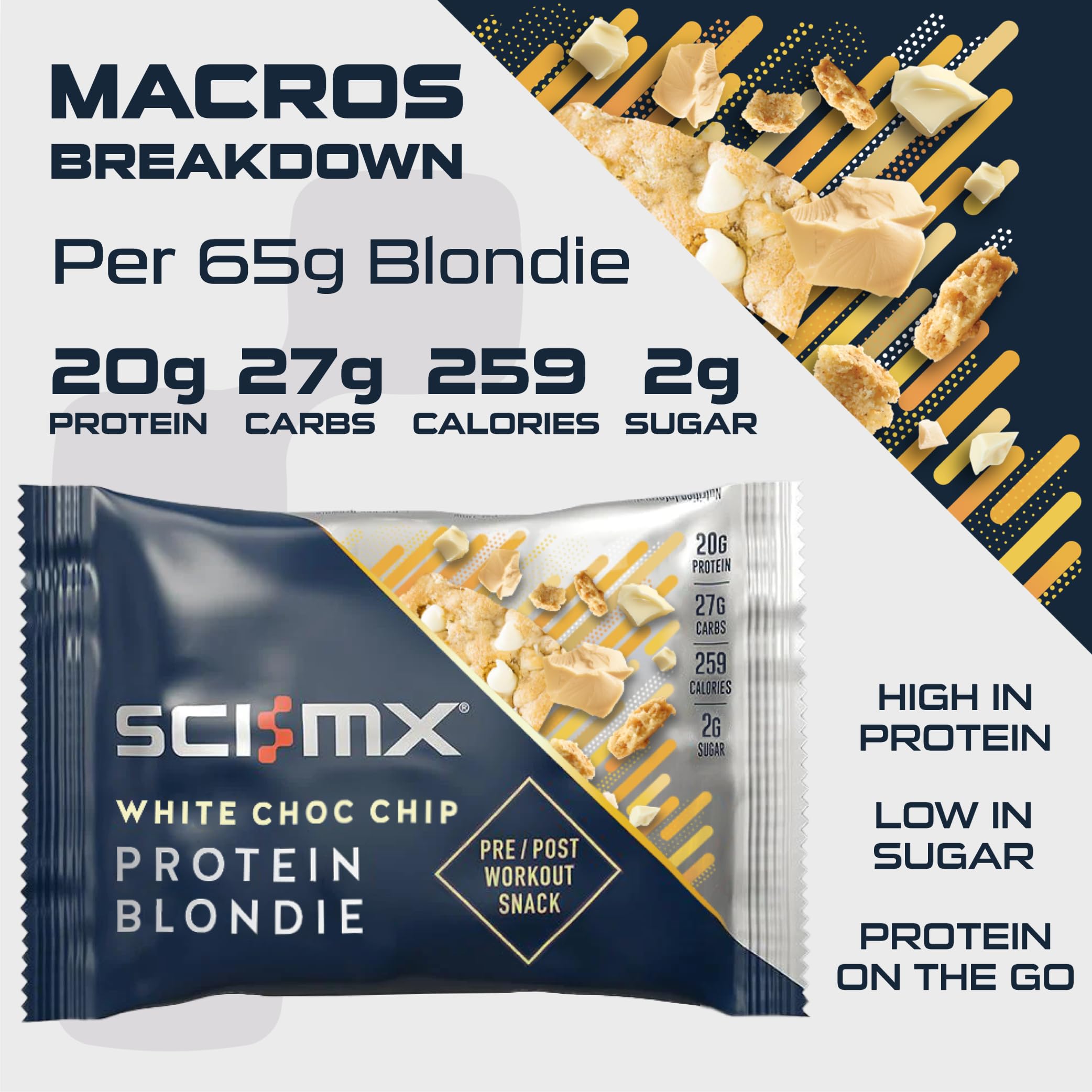 SCI-MX Blondie white chocolate chip protein blondie with oat flour for muscle recovery
