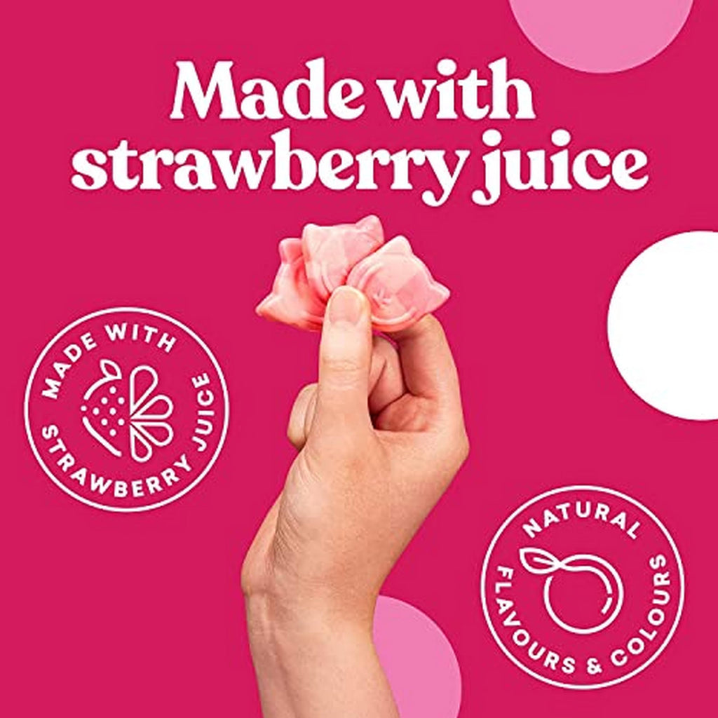 Pink chewy strawberry-flavored candies from Candy Kittens 10x140g Wanderlust pack