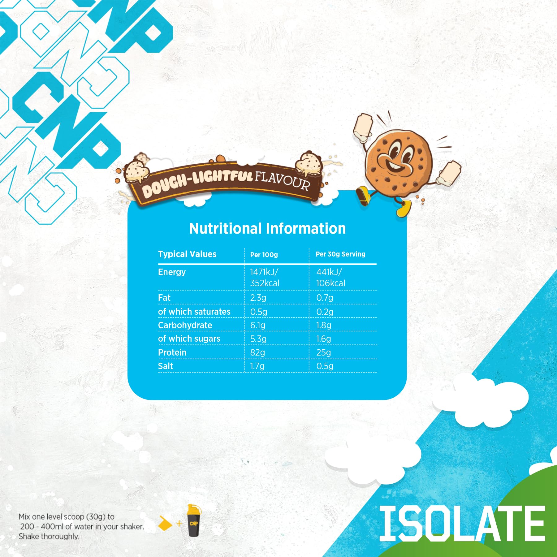 Nutritional info for CNP Isolate whey protein with essential amino acids supplement