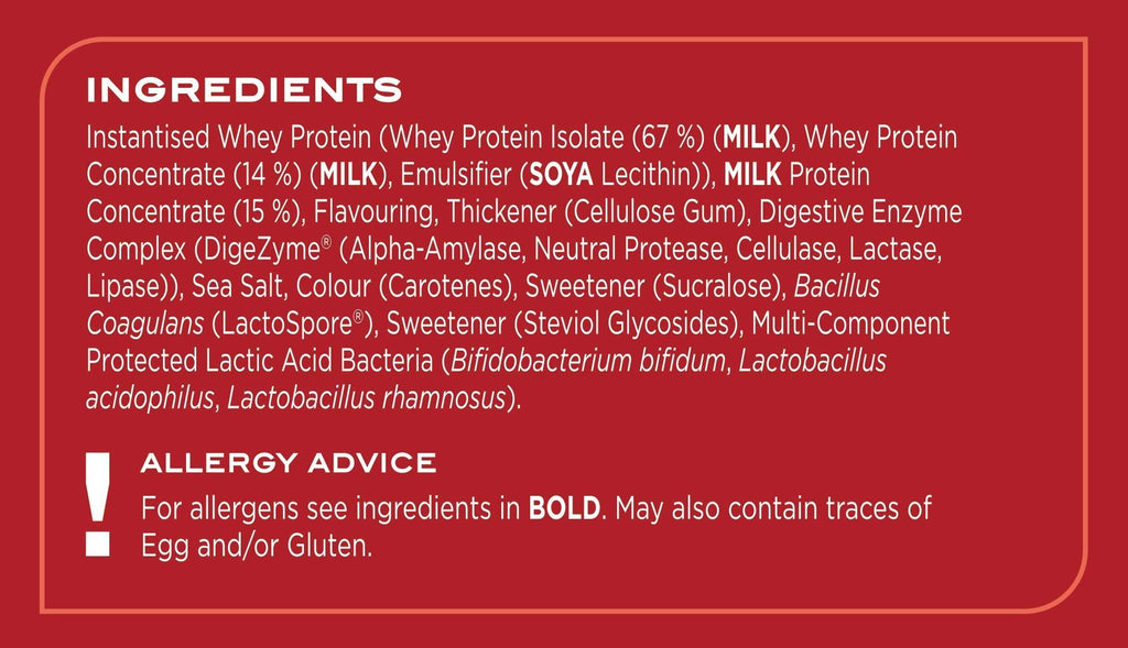 Nutritional label for Reflex Nutrition Instant Whey Pro protein supplement
