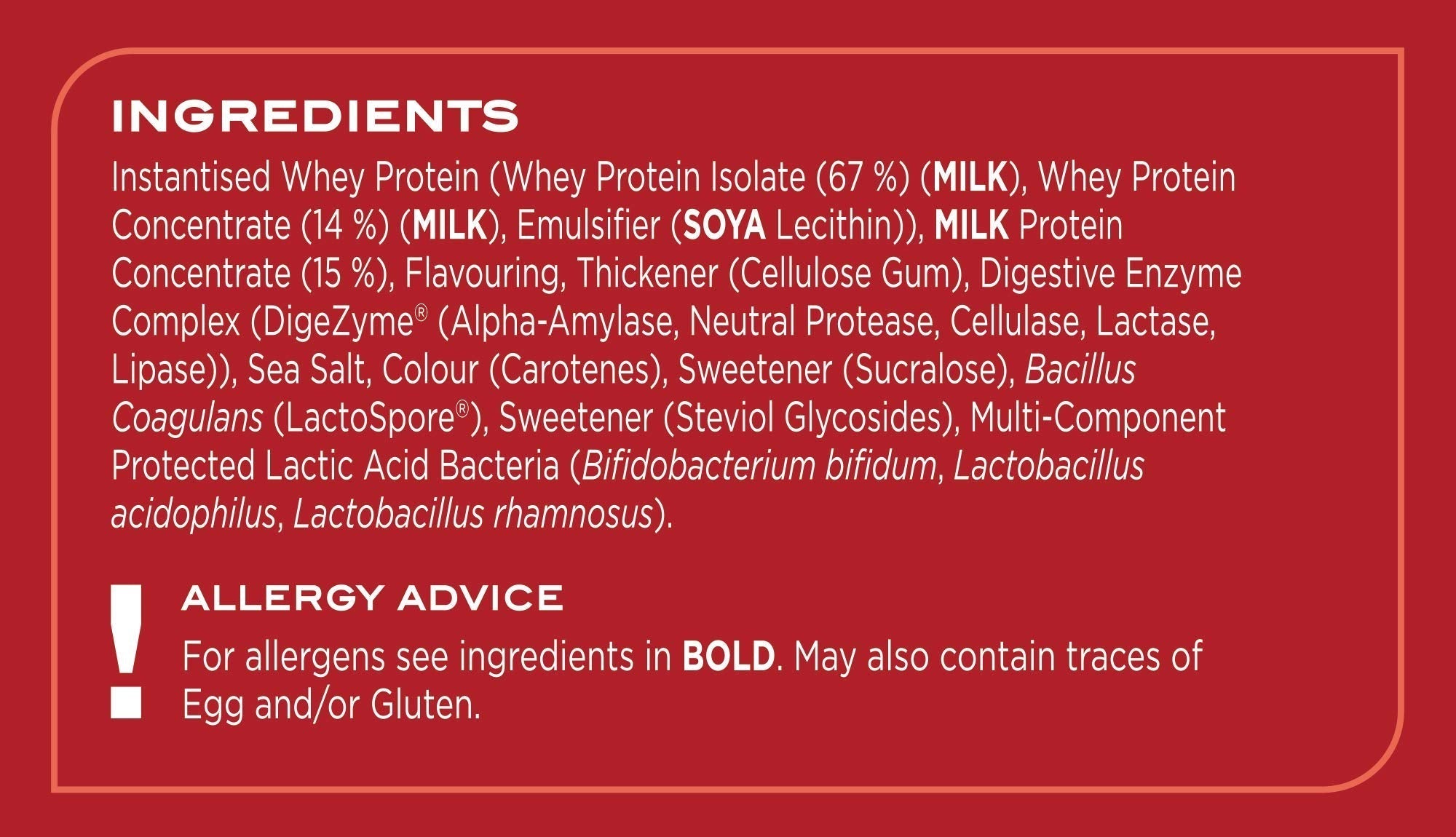 Nutritional label for Reflex Nutrition Instant Whey Pro protein supplement