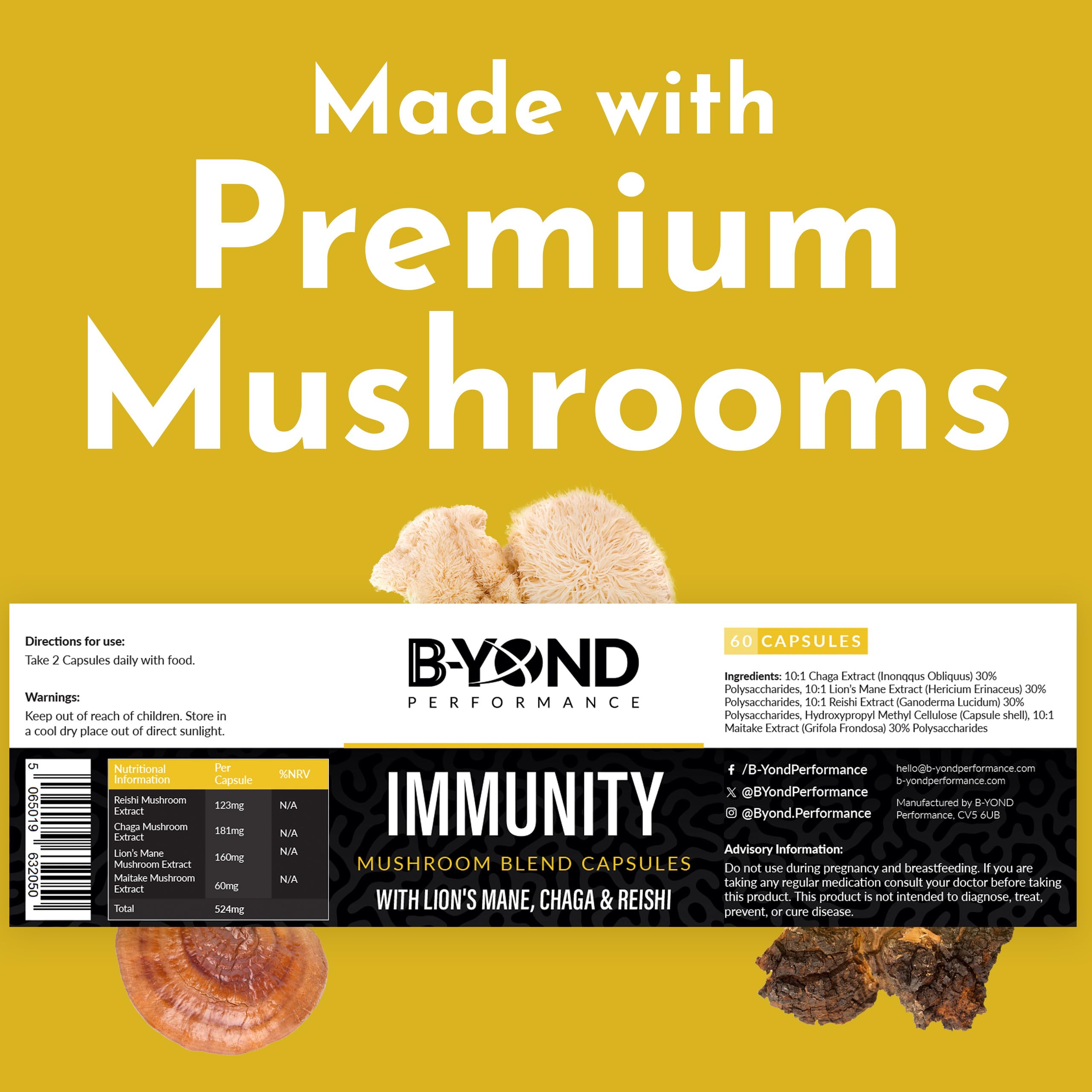 BYOND PERFORMANCE Immunity Mushroom Capsules - 60 Caps - Mushrooms