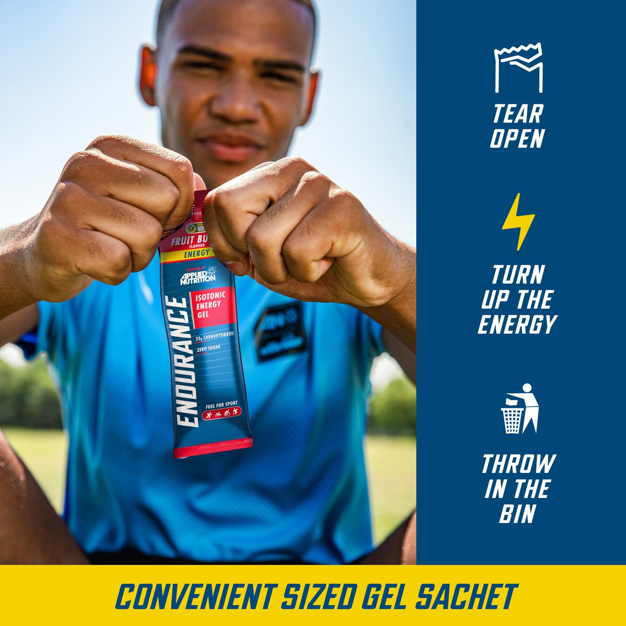 Open Applied Nutrition Endurance Energy Gel Pack, halal certified gel pack in action