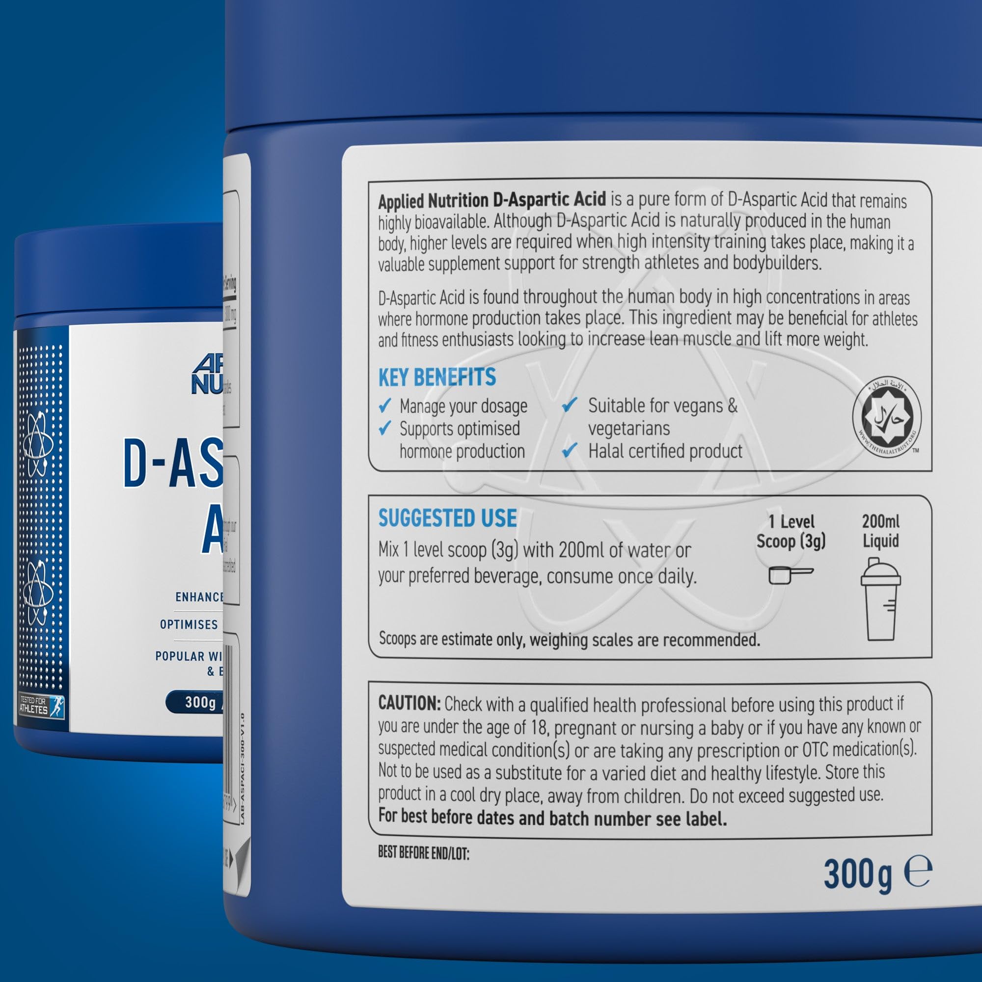 Blue Applied Nutrition D-Aspartic Acid container for boosting testosterone levels