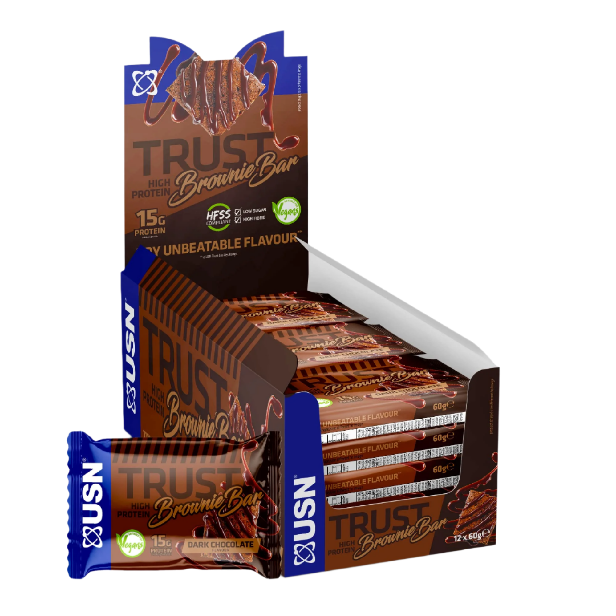 USN Trust Vegan Brownie - 12x60g / Dark Chocolate - Vegan Protein Bars