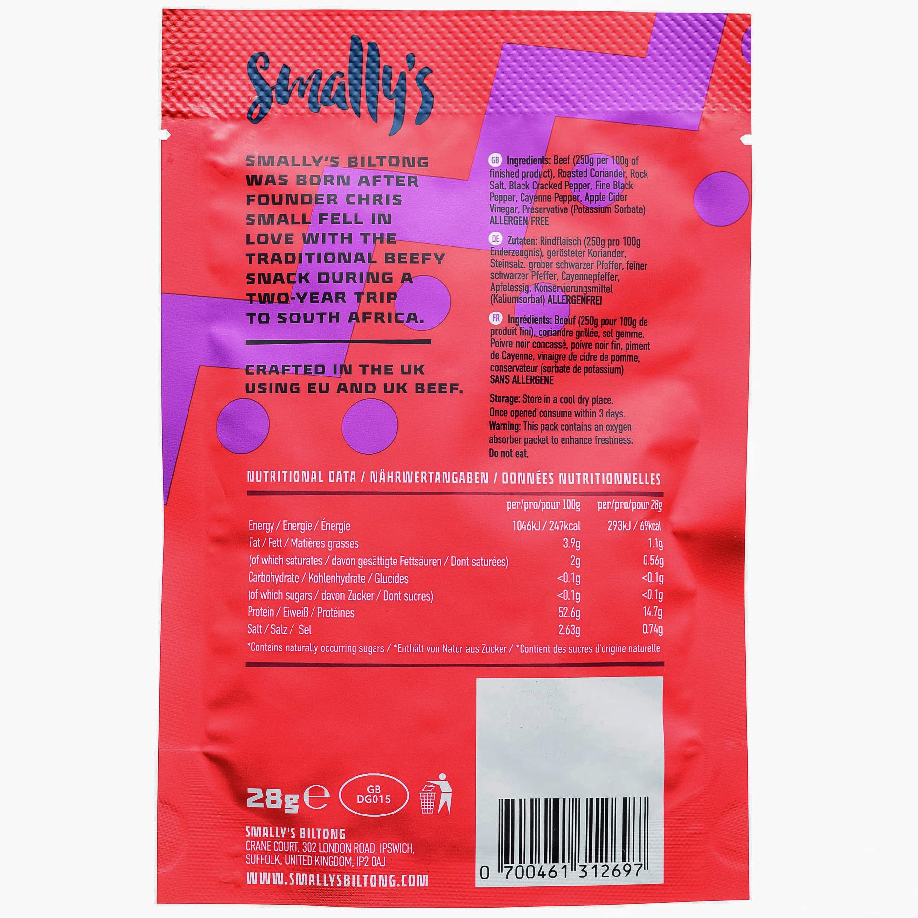 Smally’s Biltong - 10x28g / Chilli - Biltong Beef Snack