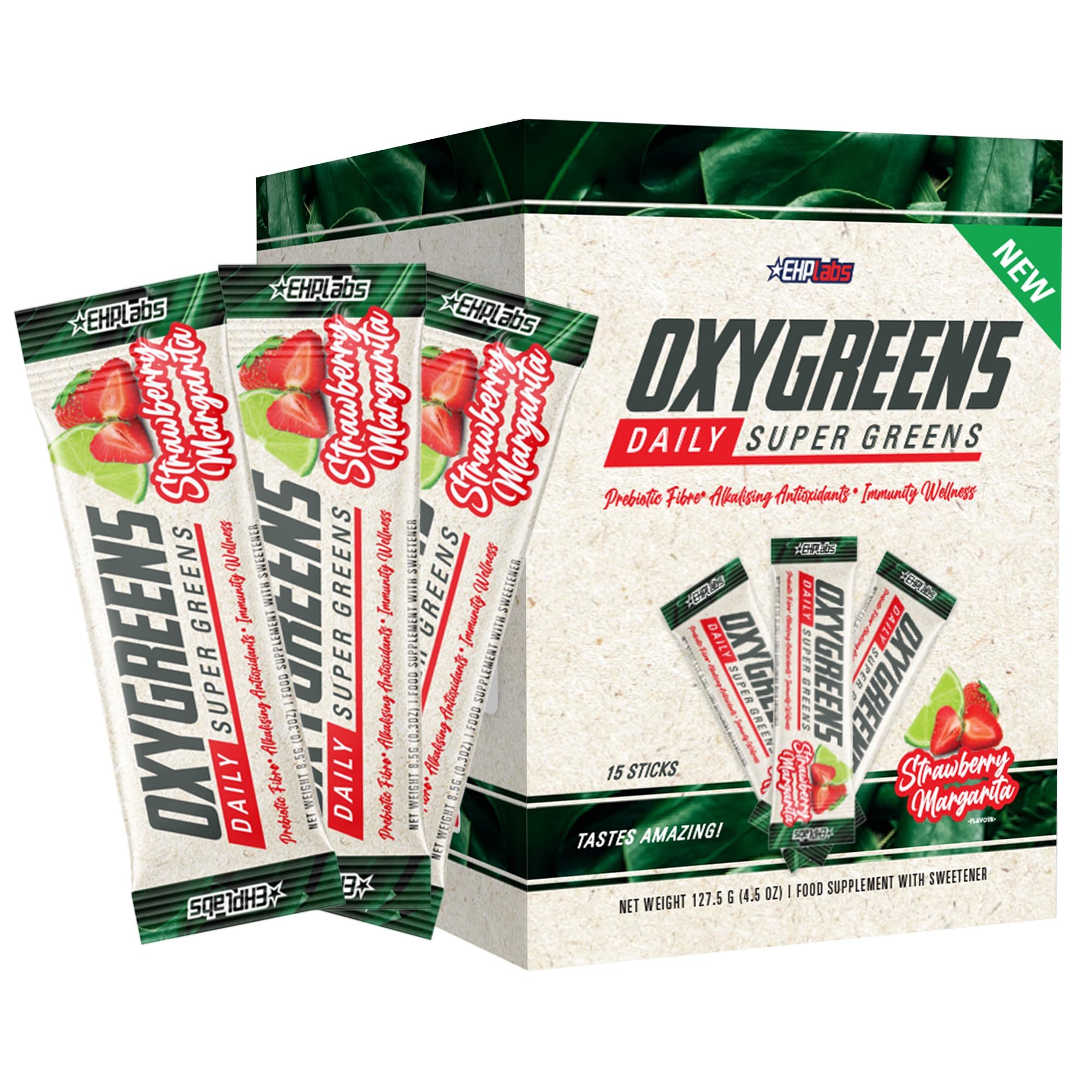 EHP Labs OxyGreens 15 Stick Pack 15x127.5g Strawberry Margarita - Spirulina