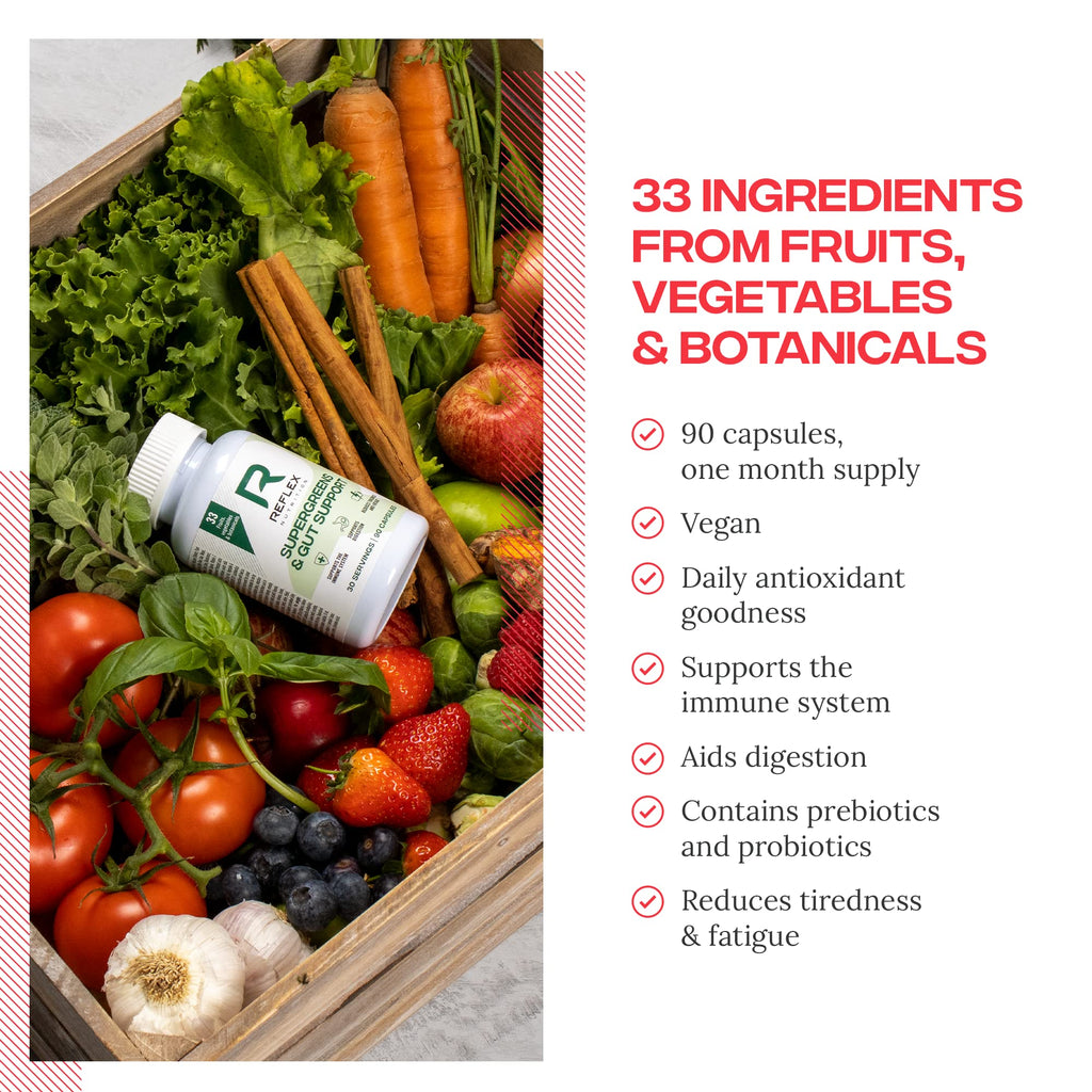 Reflex Nutrition Supergreens & Gut Support - 90 Veg Caps - Greens Capsules