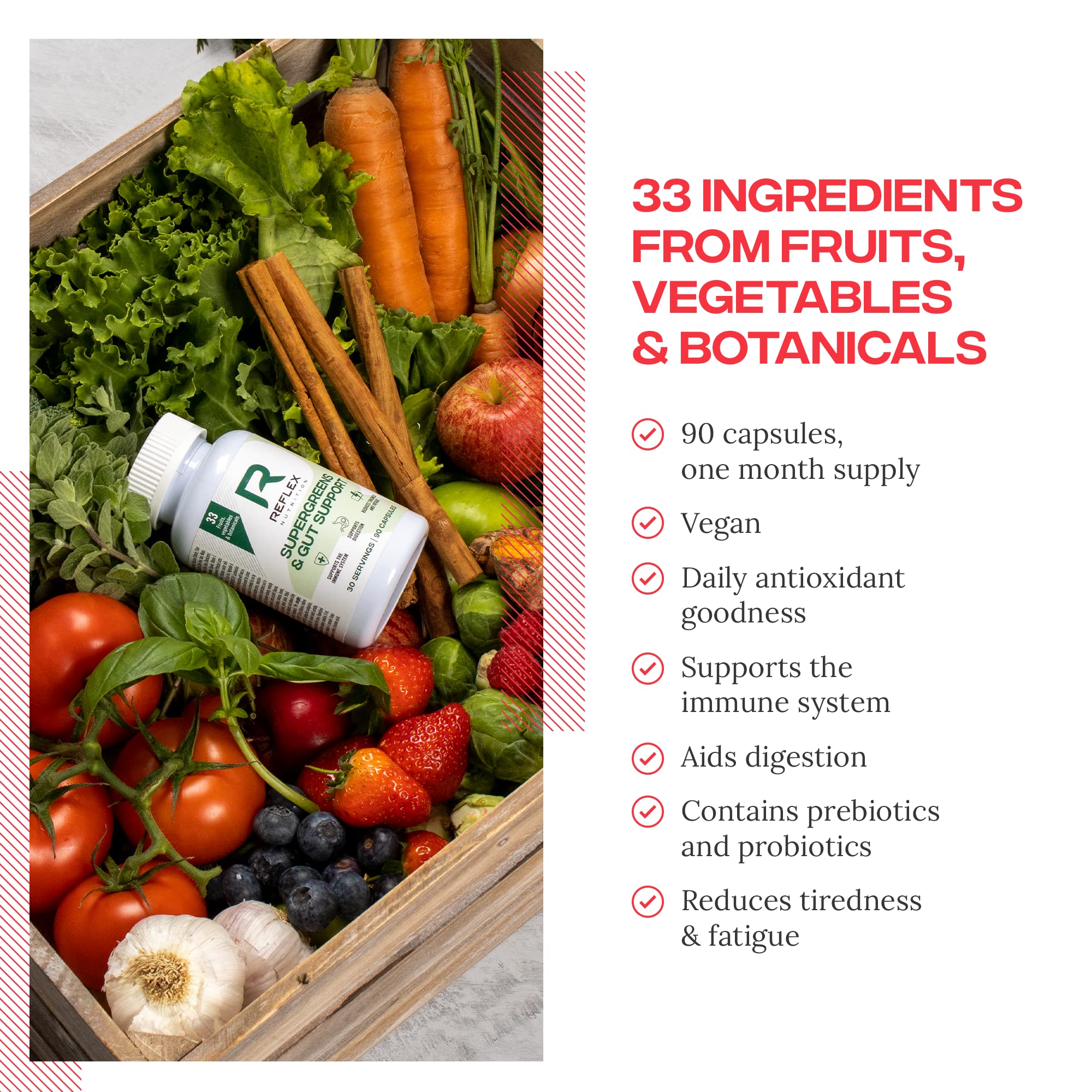 Reflex Nutrition Supergreens & Gut Support - 90 Veg Caps - Greens Capsules