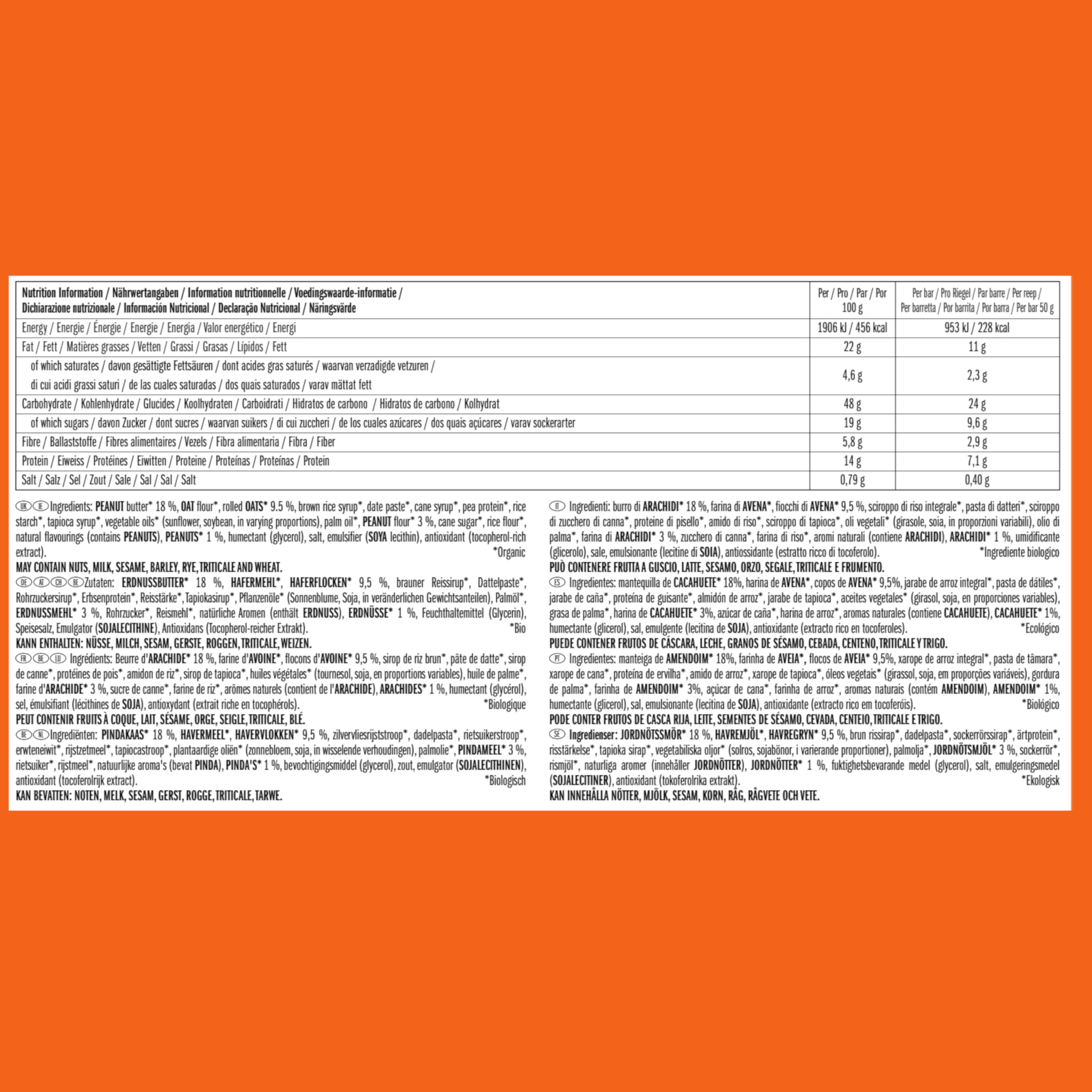 Nutrition label for CLIF Nut Butter Bar with nut butter filled energy and creamy nut butter
