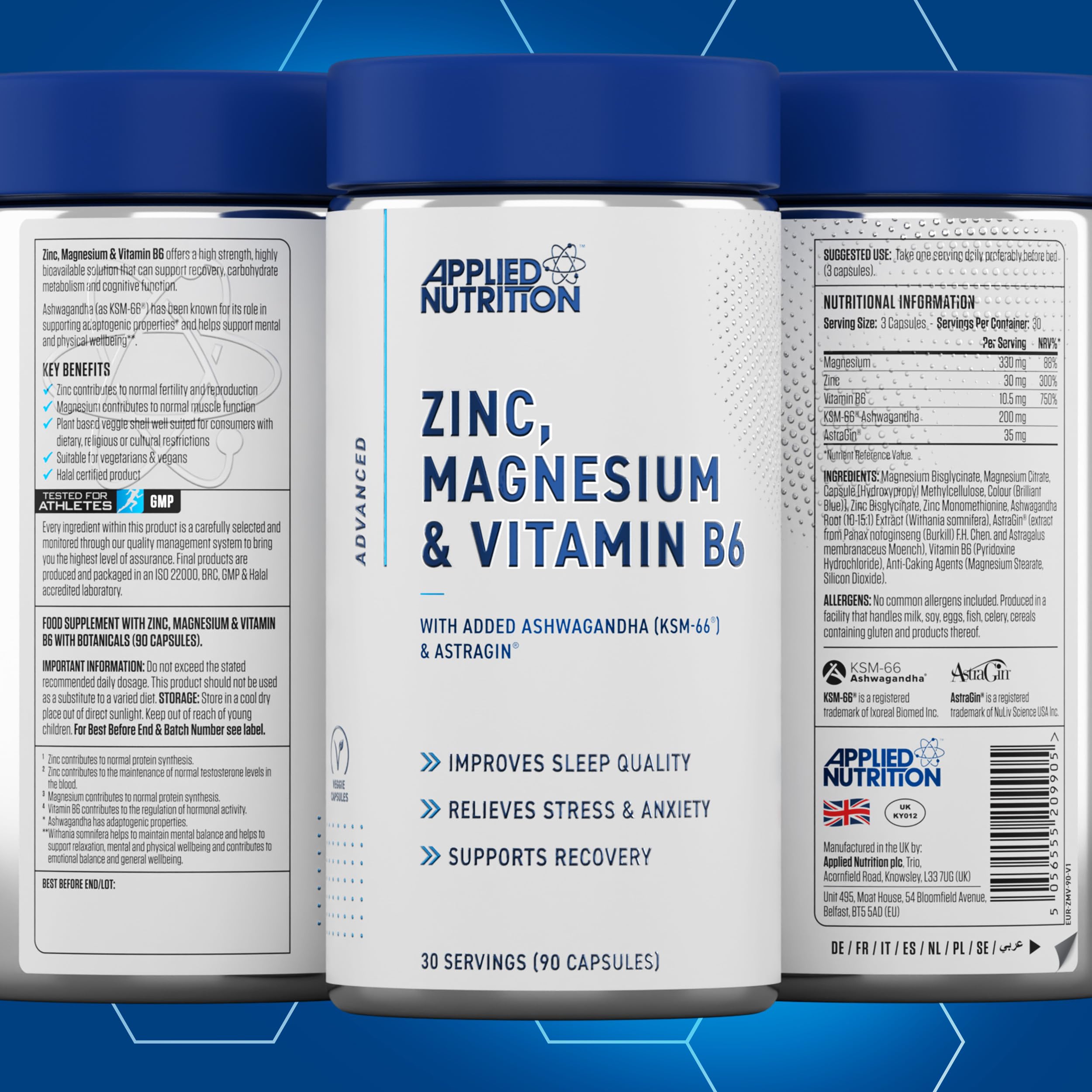 Applied Nutrition Zinc Magnesium and Vitamin B6 - 90 Caps - British Brands