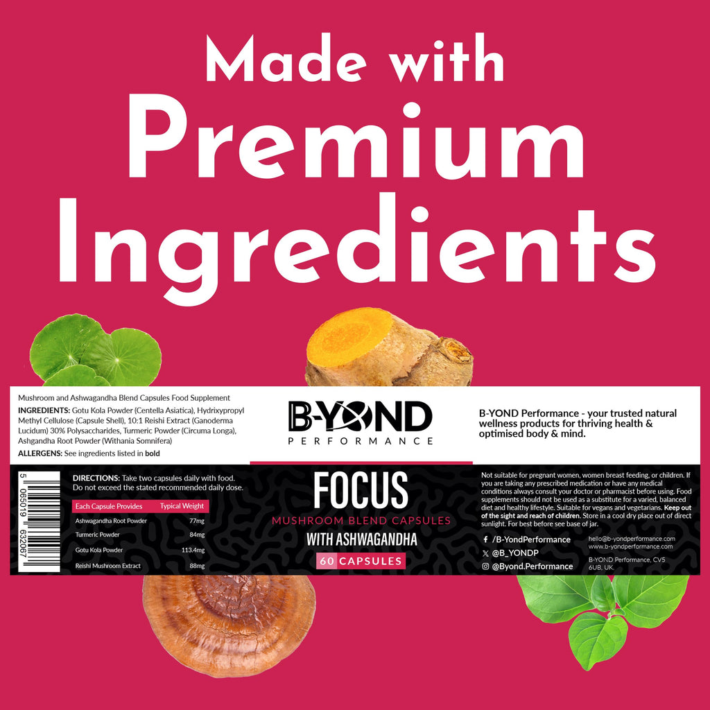 BYOND PERFORMANCE Focus Mushroom Capsules with ashwagandha for mental clarity