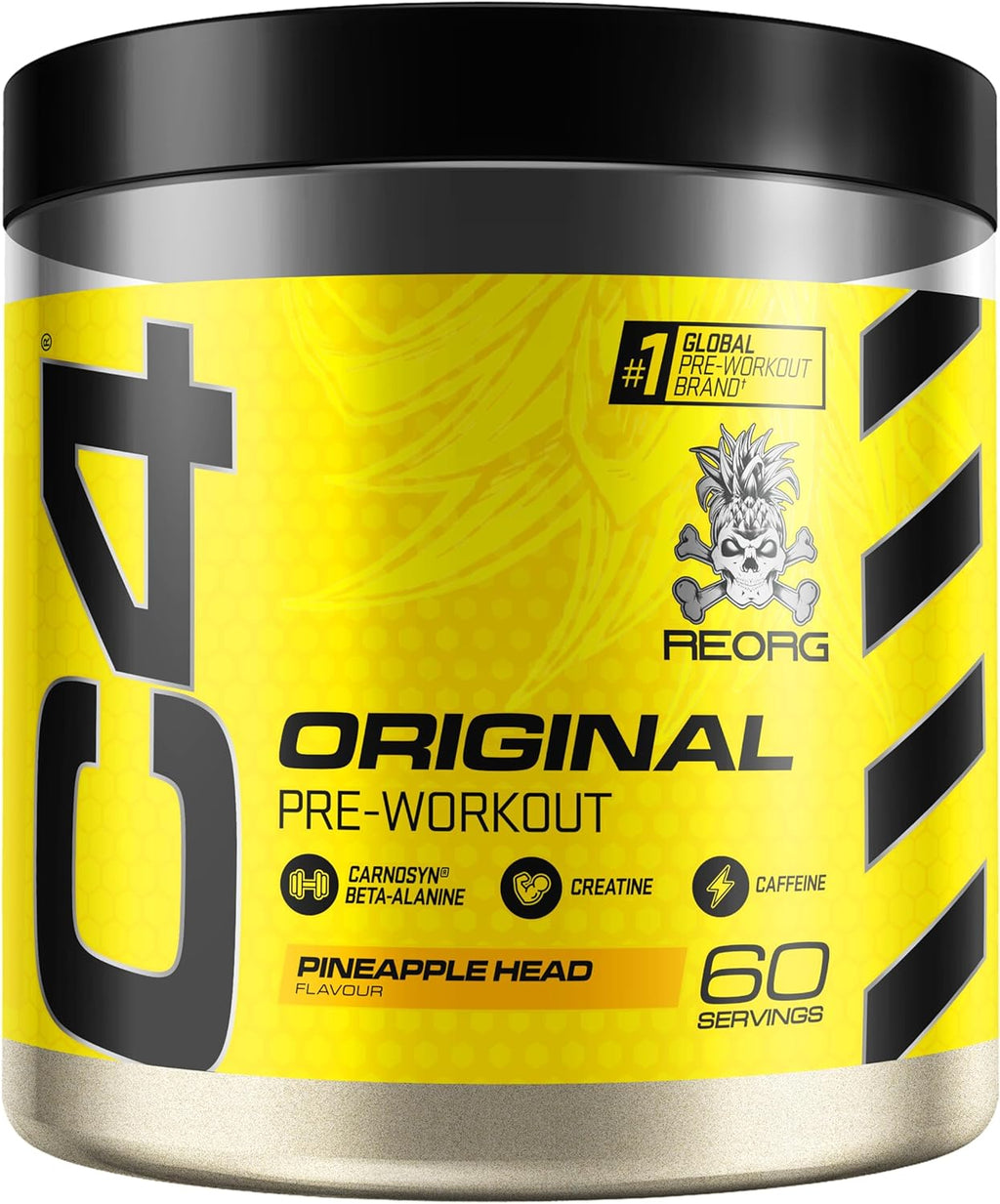Yellow Cellucor C4 Original pre-workout container with black lid for advanced energy and carnosyn beta alanine