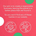 Candy Kittens 10x140g Wanderlust sweets graphic highlighting sustainability and no palm oil