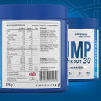 Blue plastic tub of Applied Nutrition Pump 3G workout supplement for muscle gains