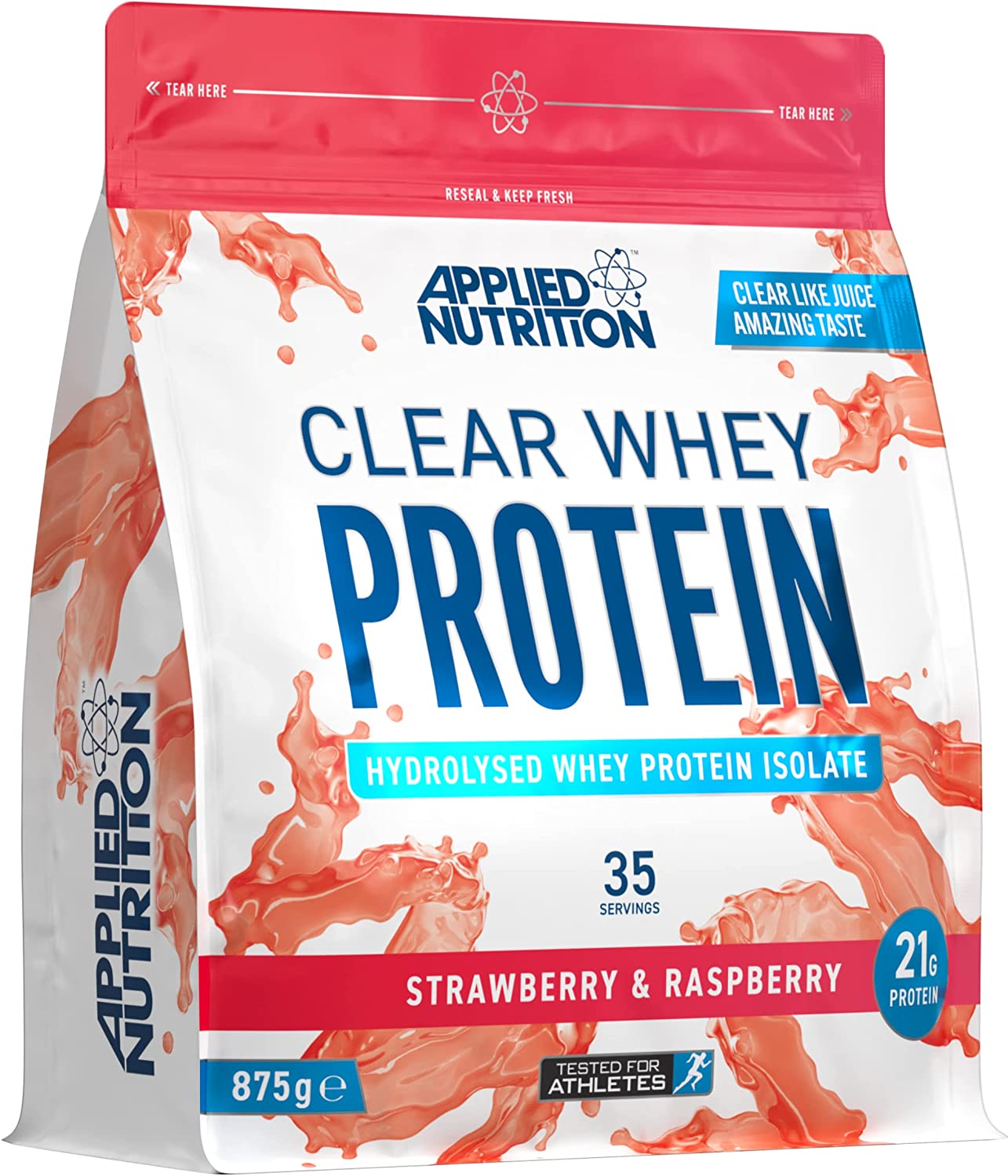 Applied Nutrition Clear Whey pouch with strawberry raspberry flavor, ultra-hydrolysed whey for muscle recovery