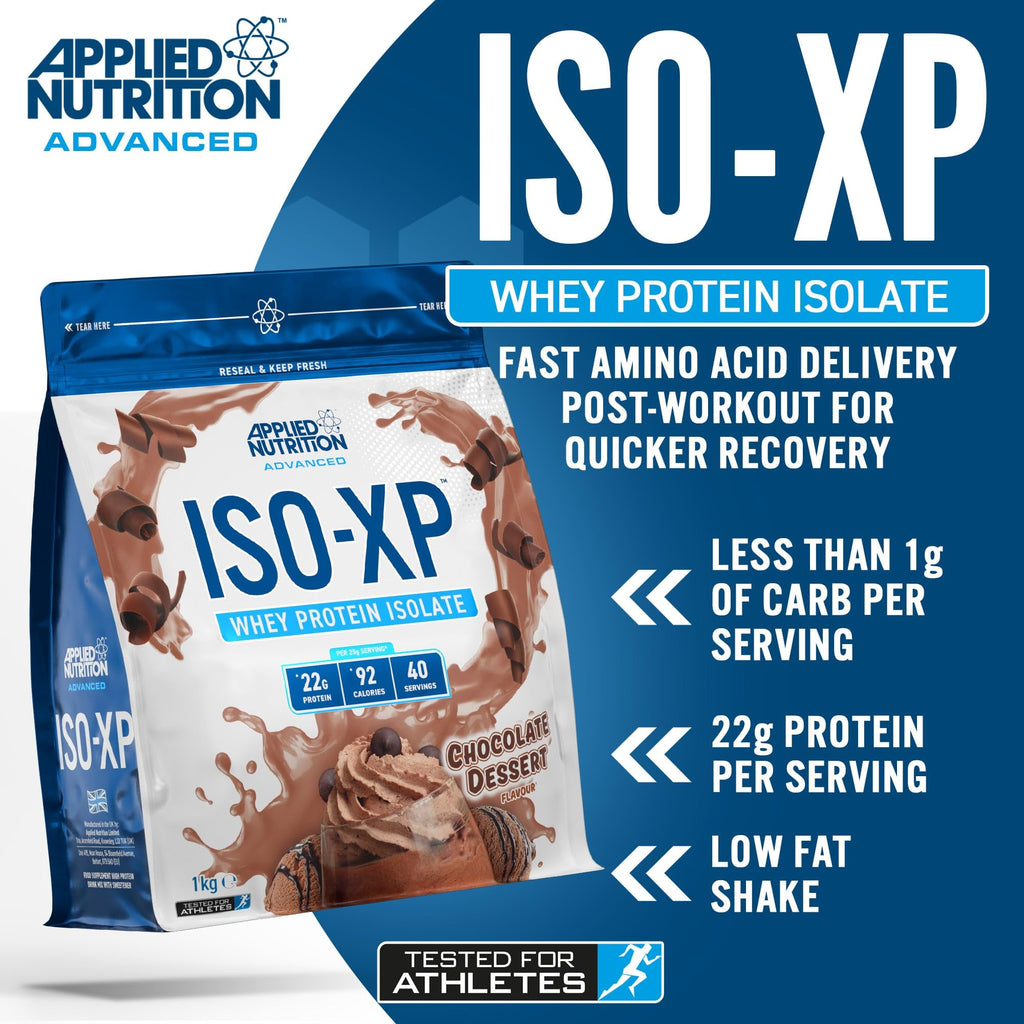 Chocolate-flavored applied nutrition iso-xp whey protein isolate powder for easy mixing