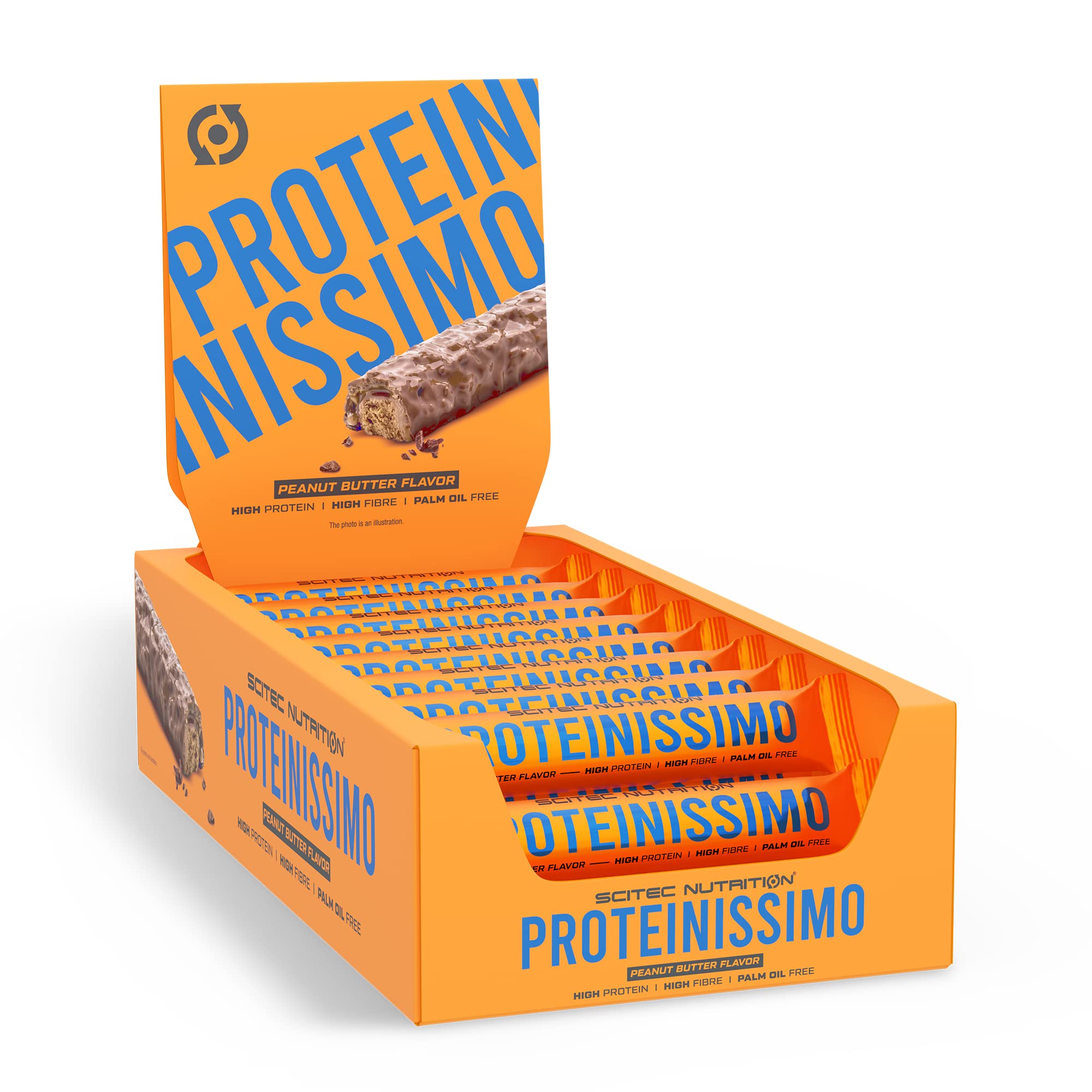 Display box of Scitec Nutrition Proteinissimo Prime peanut butter protein bars with chocolate coating
