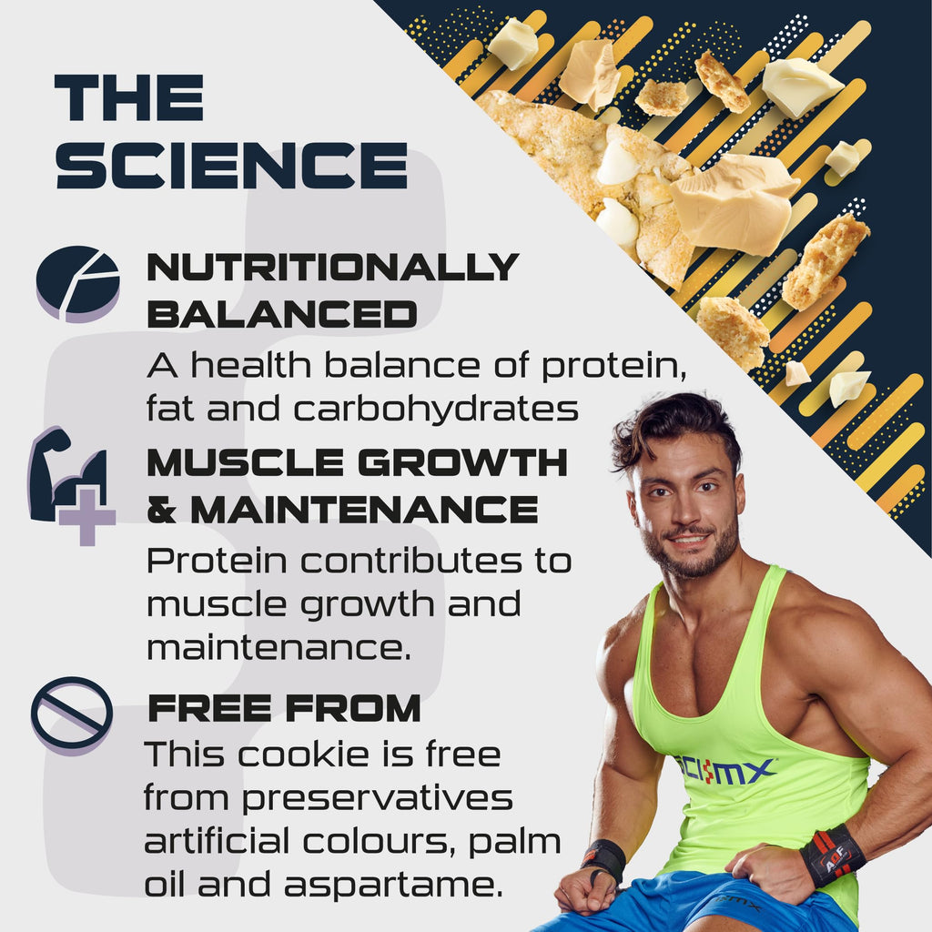 SCI-MX Blondie cookie with oat flour highlighting muscle recovery benefits and ingredients