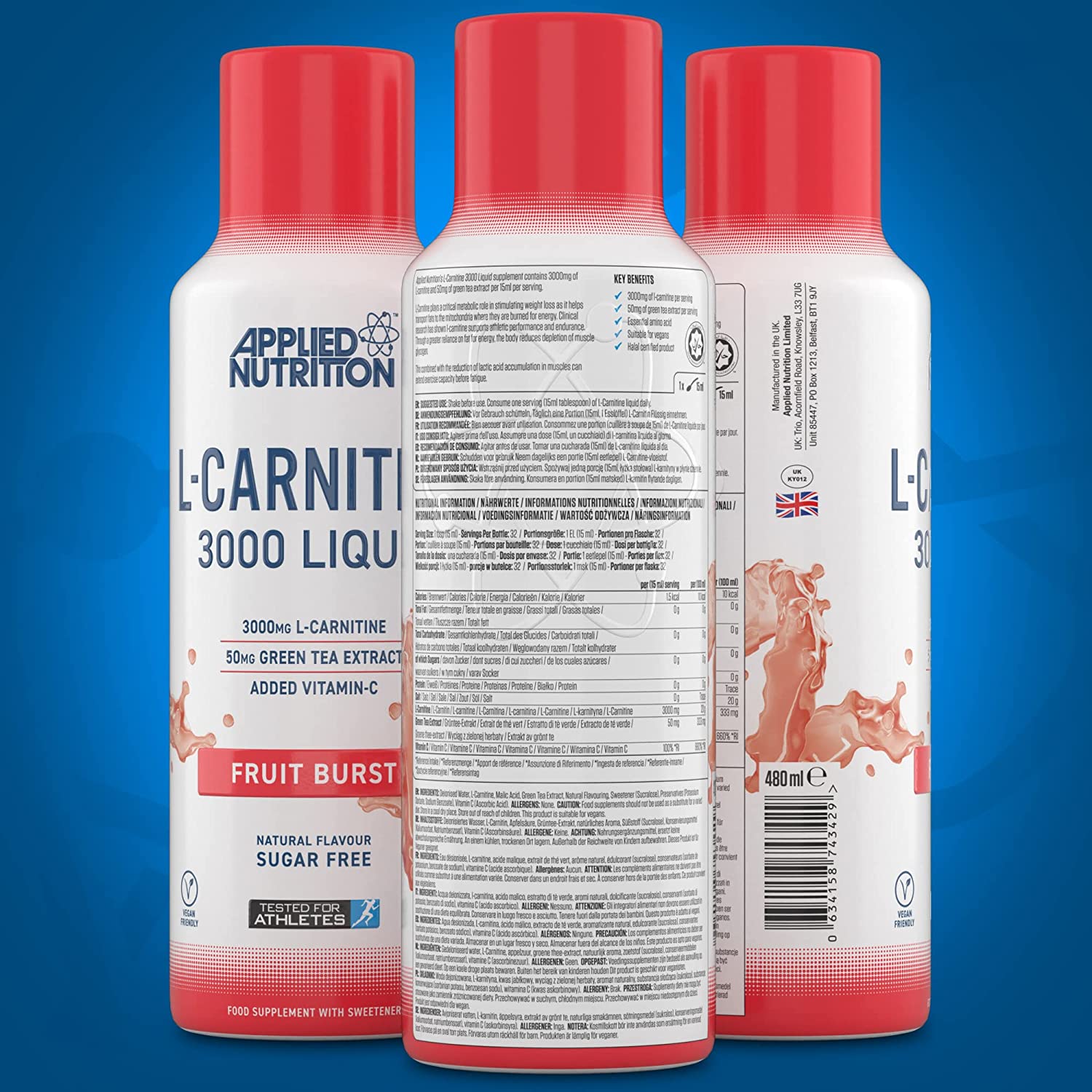 Applied Nutrition L-Carnitine 3000 - 480ml / Sour Apple - Carnitine Liquid