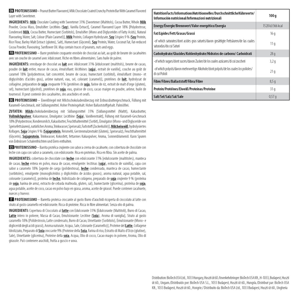 Nutritional info label for Scitec Nutrition Proteinissimo Prime with chocolate coating