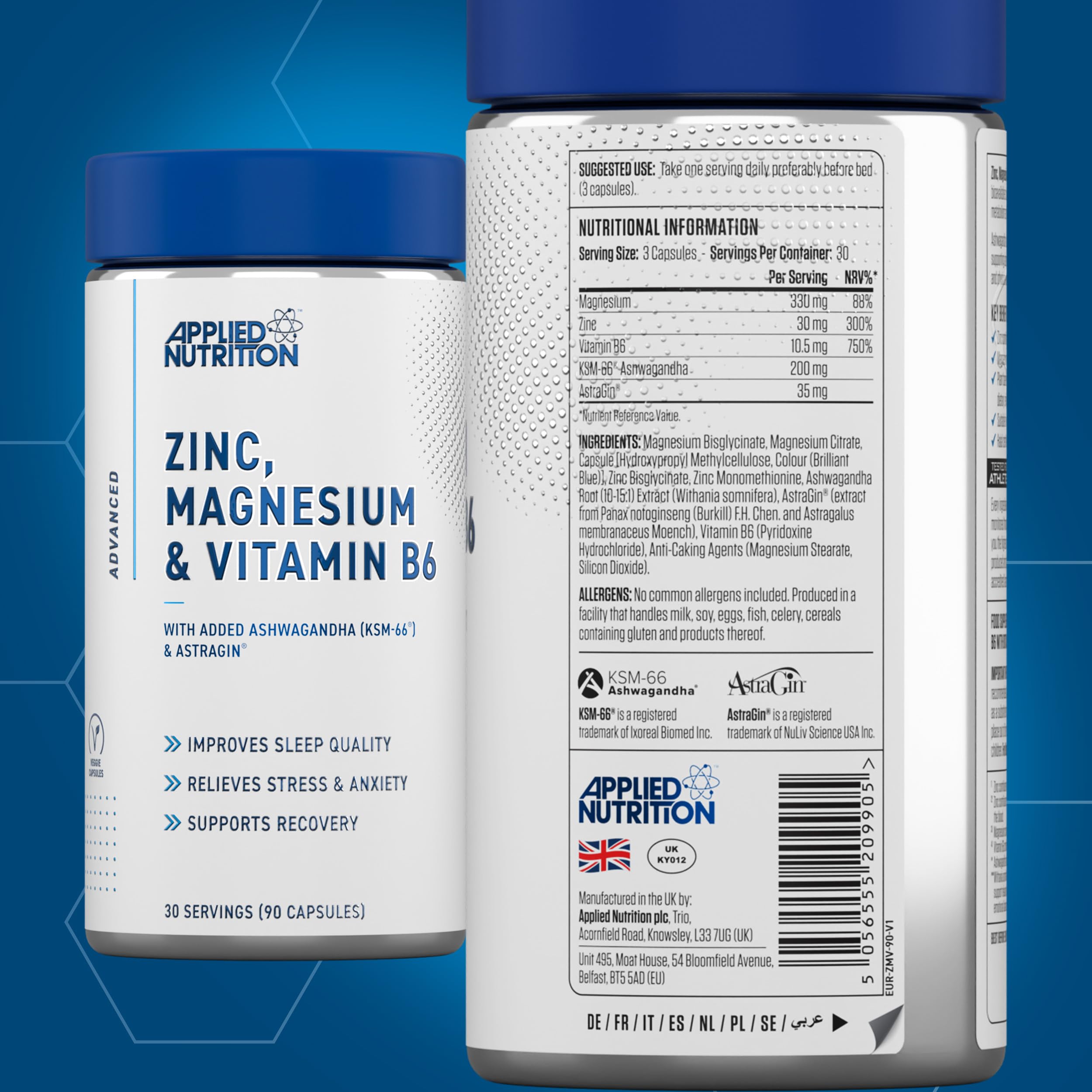 Applied Nutrition Zinc Magnesium and Vitamin B6 - 90 Caps - British Brands