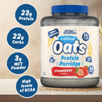 Strawberry-flavored protein porridge mix with applied nutrition critical organic wholegrain oats and whey protein