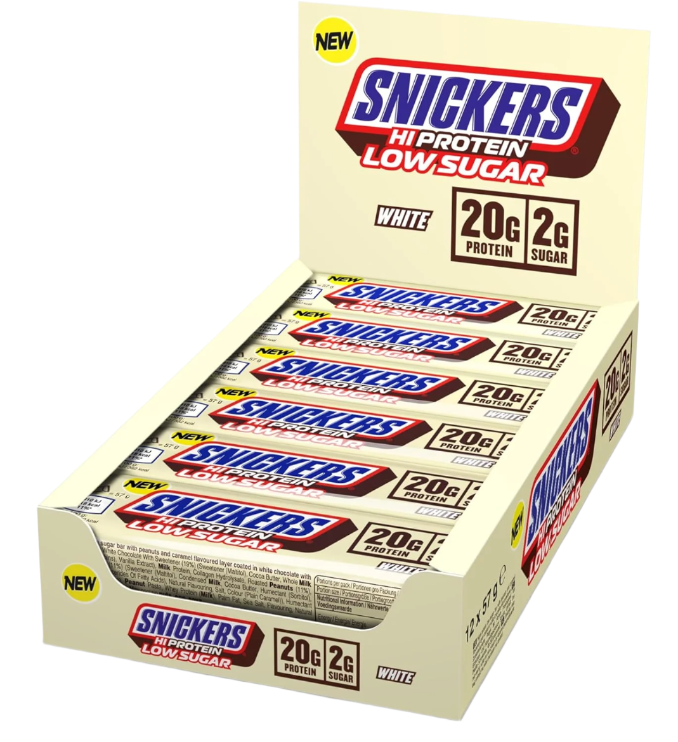 Snickers Low Sugar Protein Bar - 12x57g / White - Protein Bars