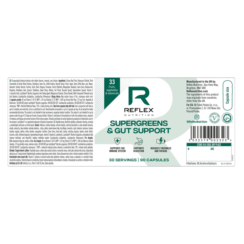 Reflex Nutrition Supergreens & Gut Support - 90 Veg Caps - Greens Capsules