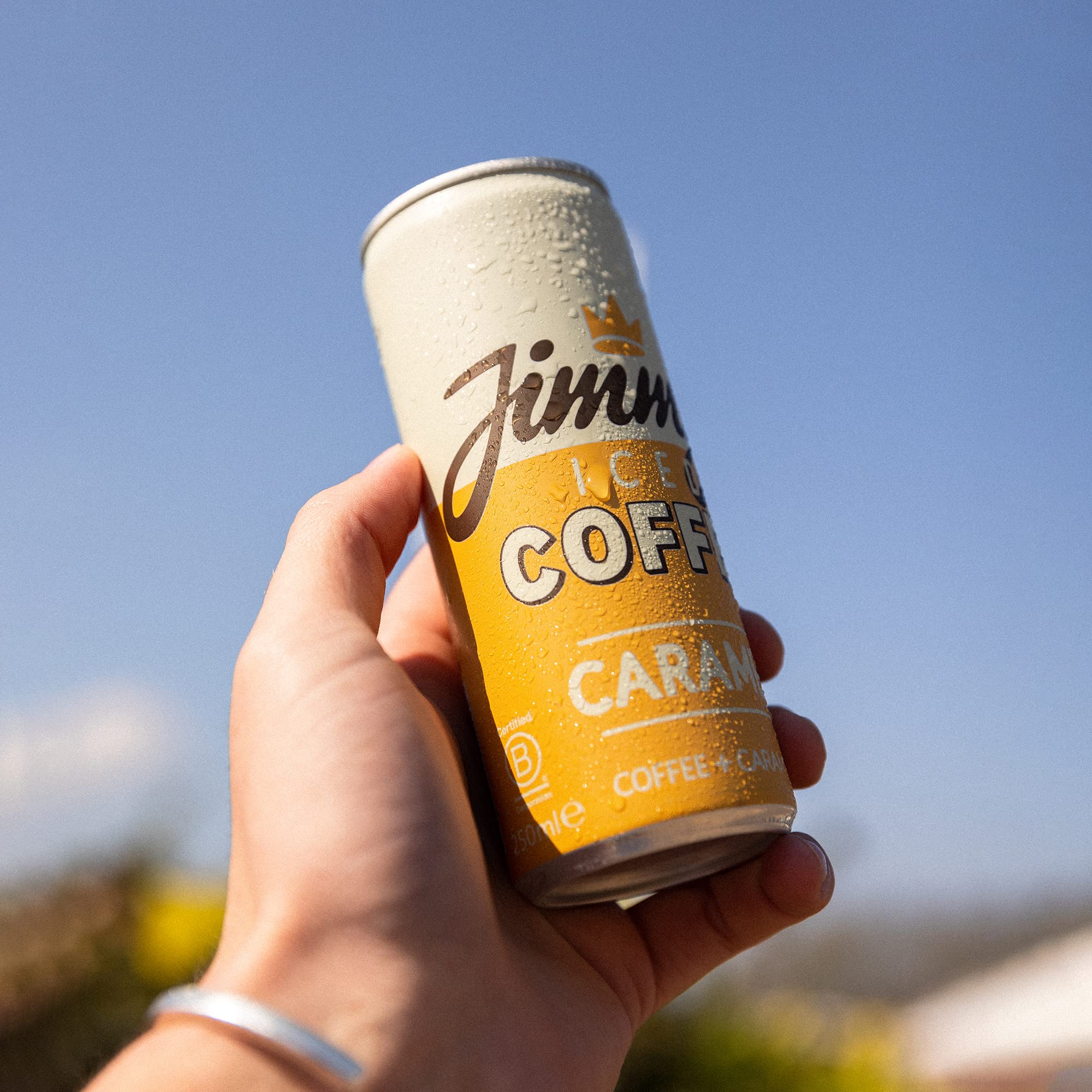 Cold can of Jimmys Iced Coffee Caramel 12x250ml, great shipping options available