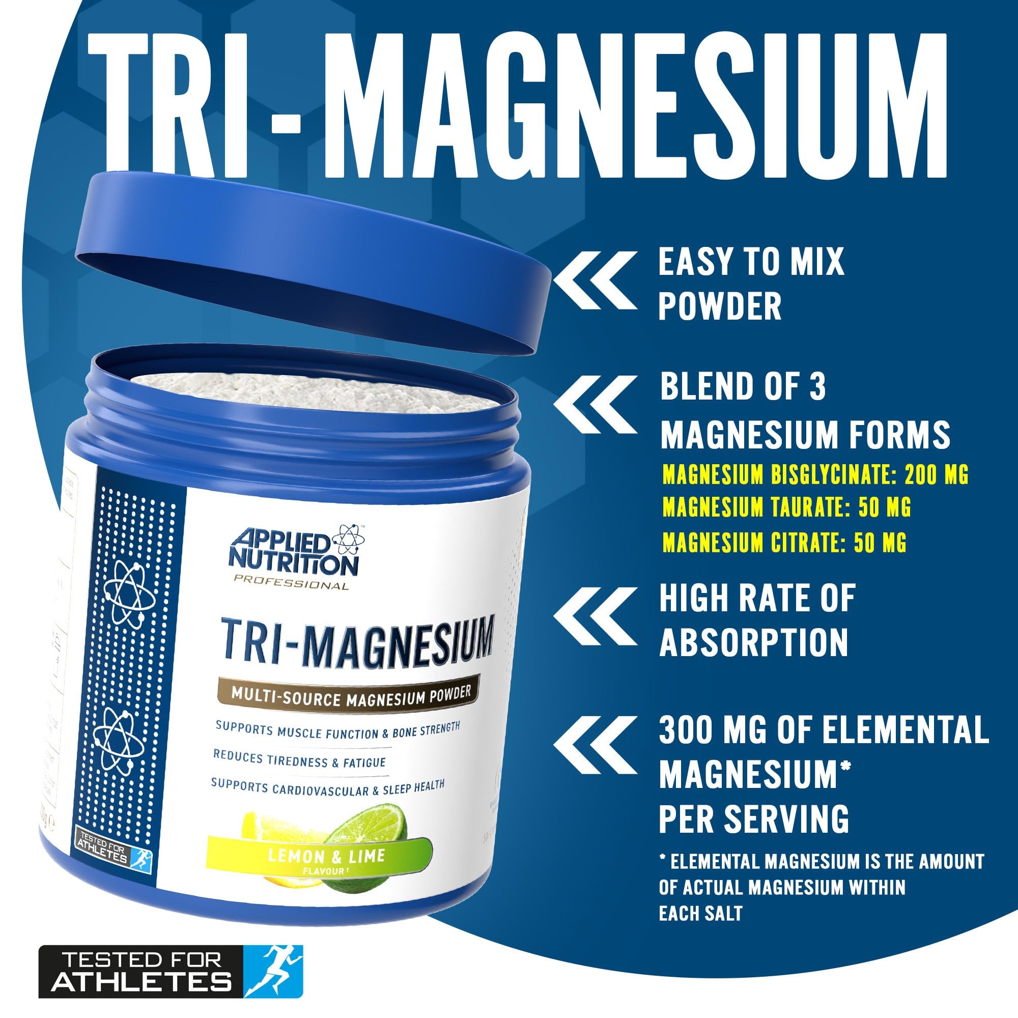 Applied Nutrition Tri-Magnesium Powder for muscle, bone, sleep, and heart health
