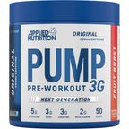 Blue and white Applied Nutrition Pump 3G pre-workout tub with caffeine and amino acids