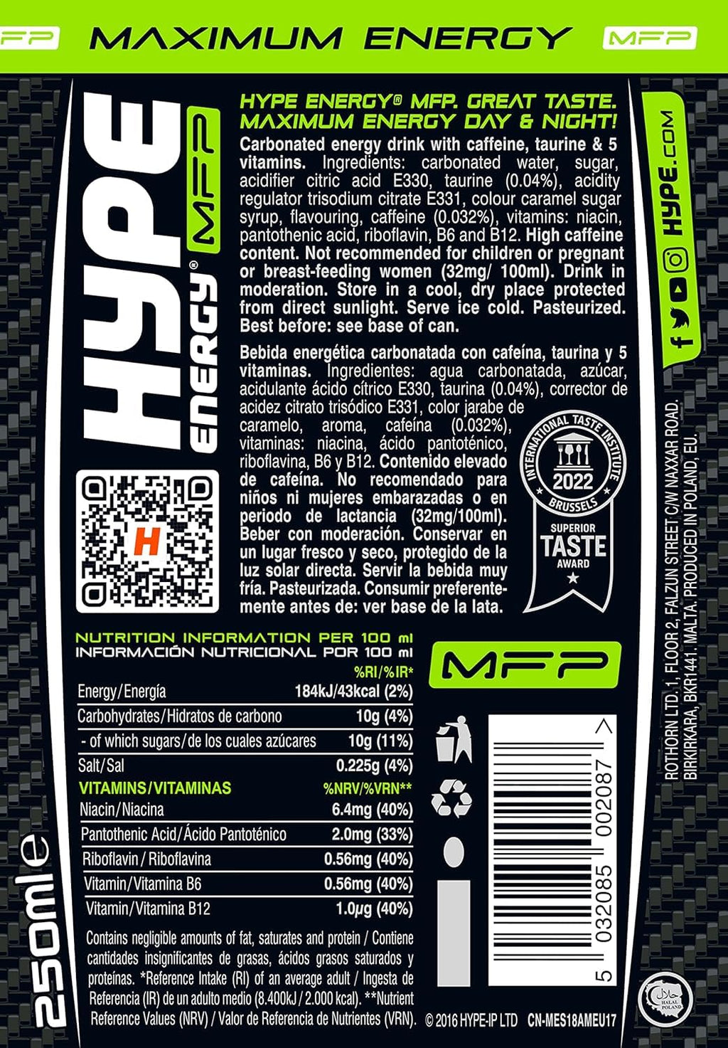 HYPE MFP Maxi Power - 24x250ml / Energy Drink - Pre-Workout Ready-to-Drinks