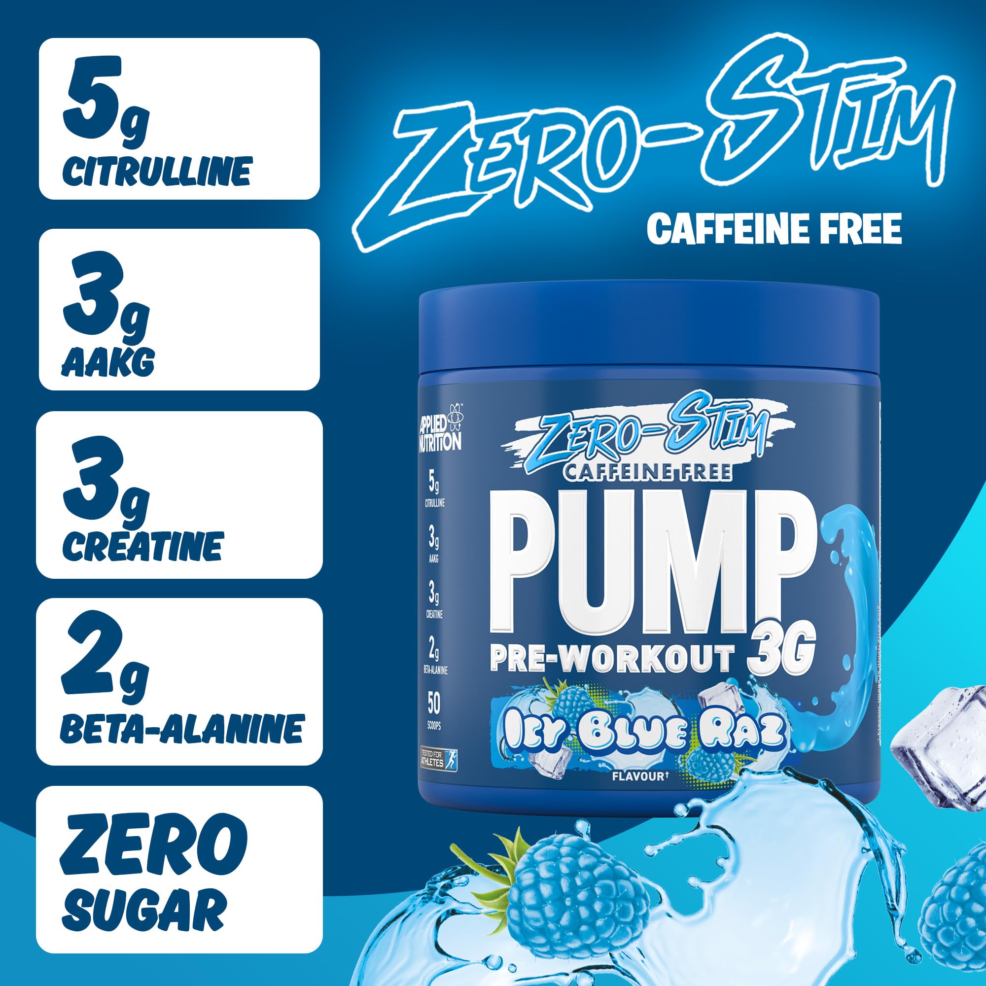 Blue Applied Nutrition Pump 3G Zero pre-workout powder with citrulline malate and vitamin B12