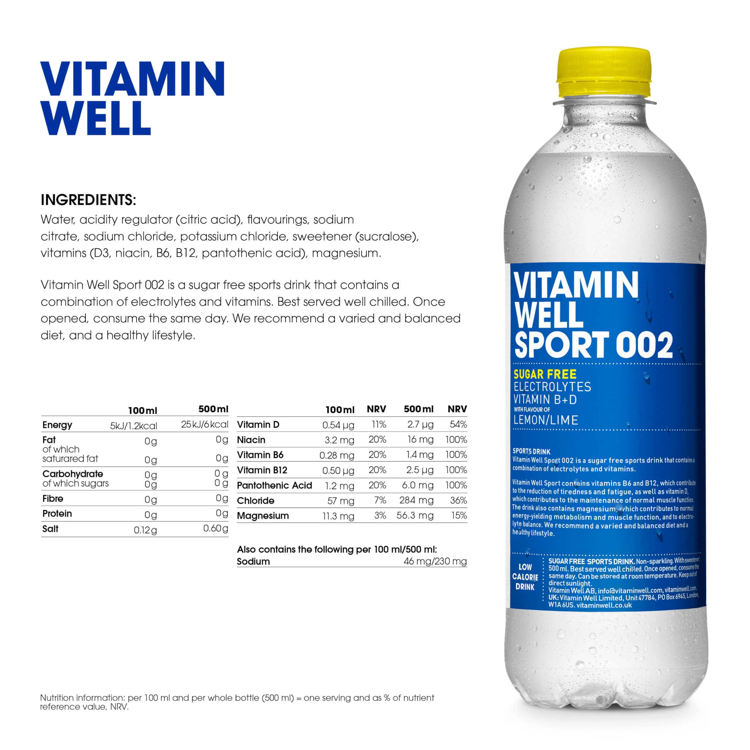Vitamin Well Sport 002 (Sugar Free) 12x500ml
