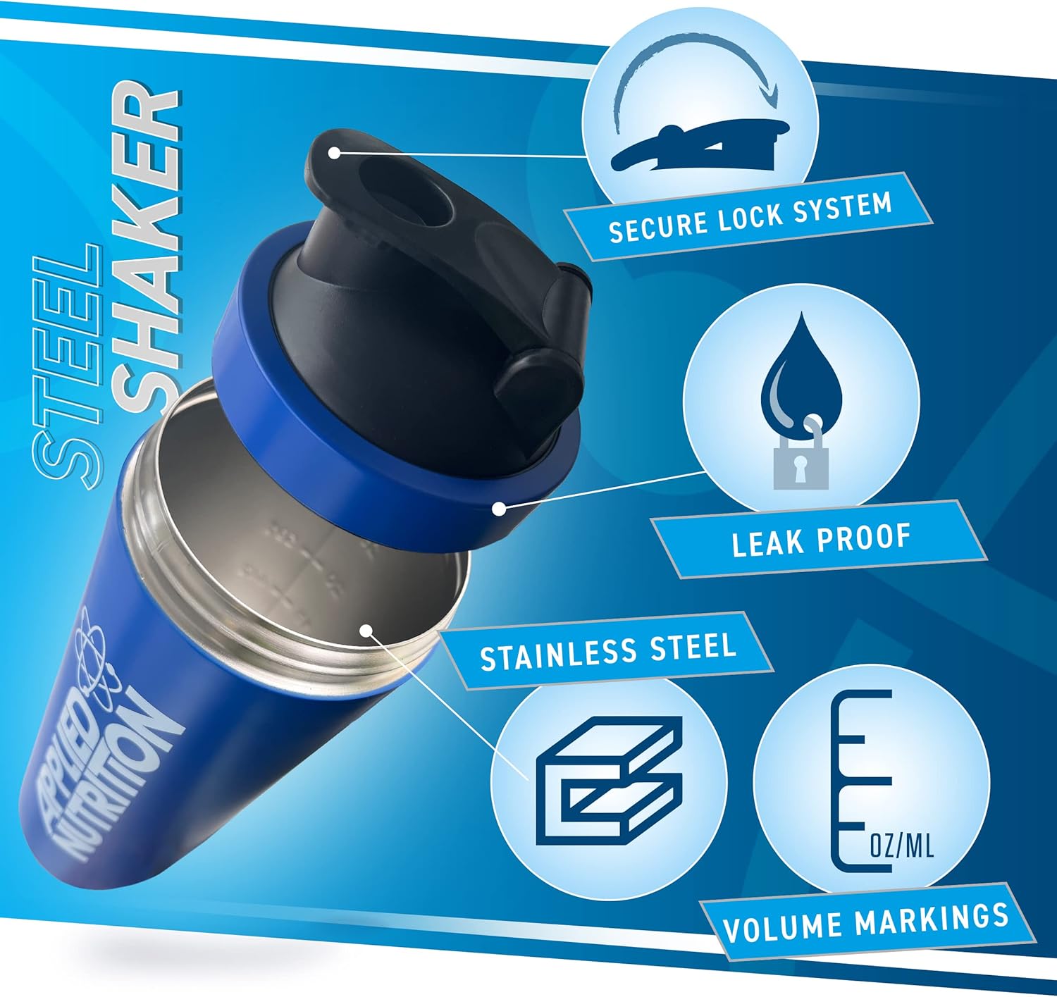 Applied Nutrition Stainless Steel Shaker - 750ml / Blue - Shakers & Bottles