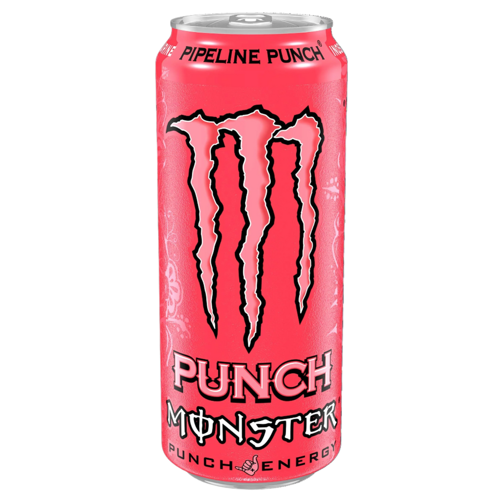 Pink Monster Energy Juiced can with Pipeline Punch flavor, a tasty carbonated energy drink