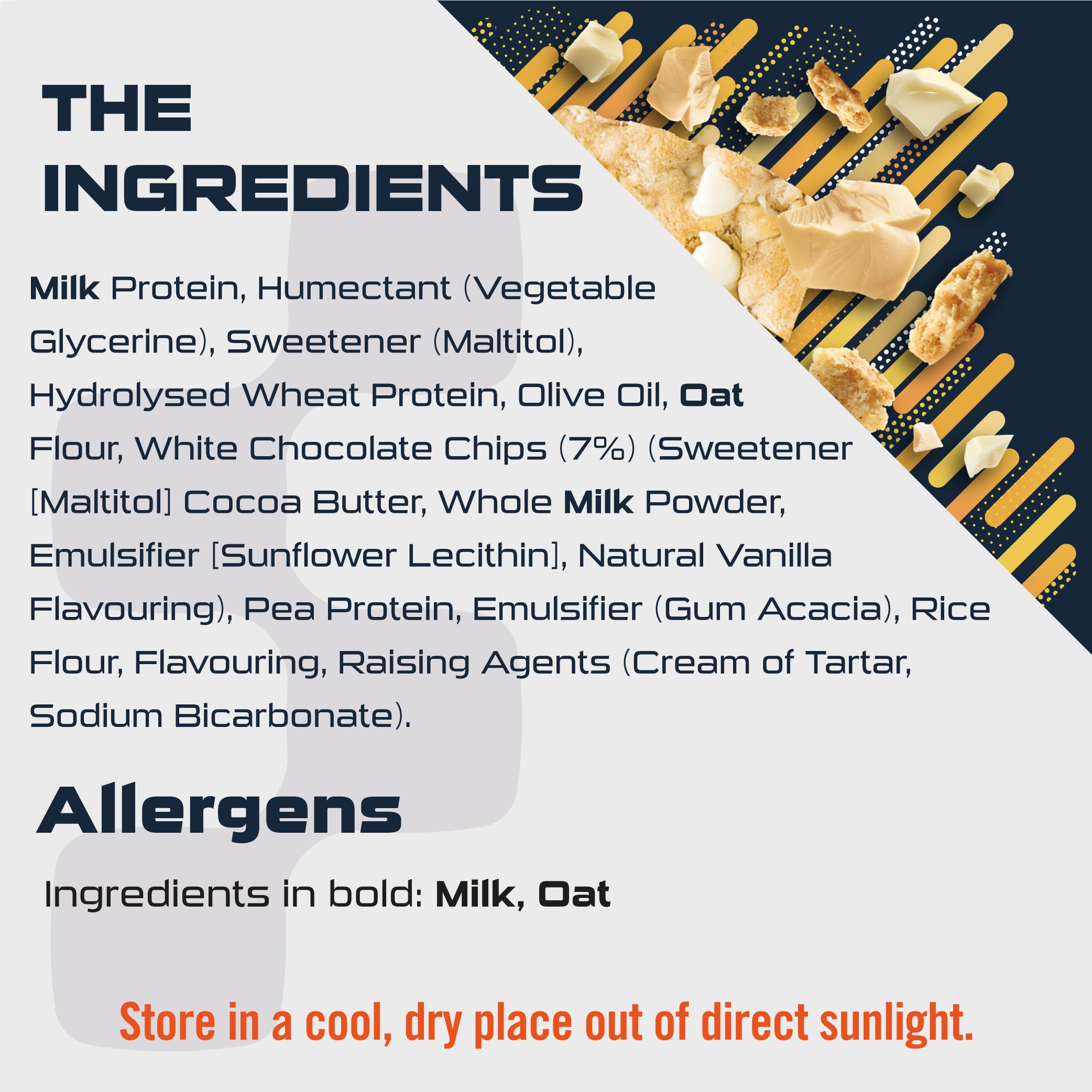 Ingredients and allergen info for SCI-MX Blondie with oat flour for muscle recovery