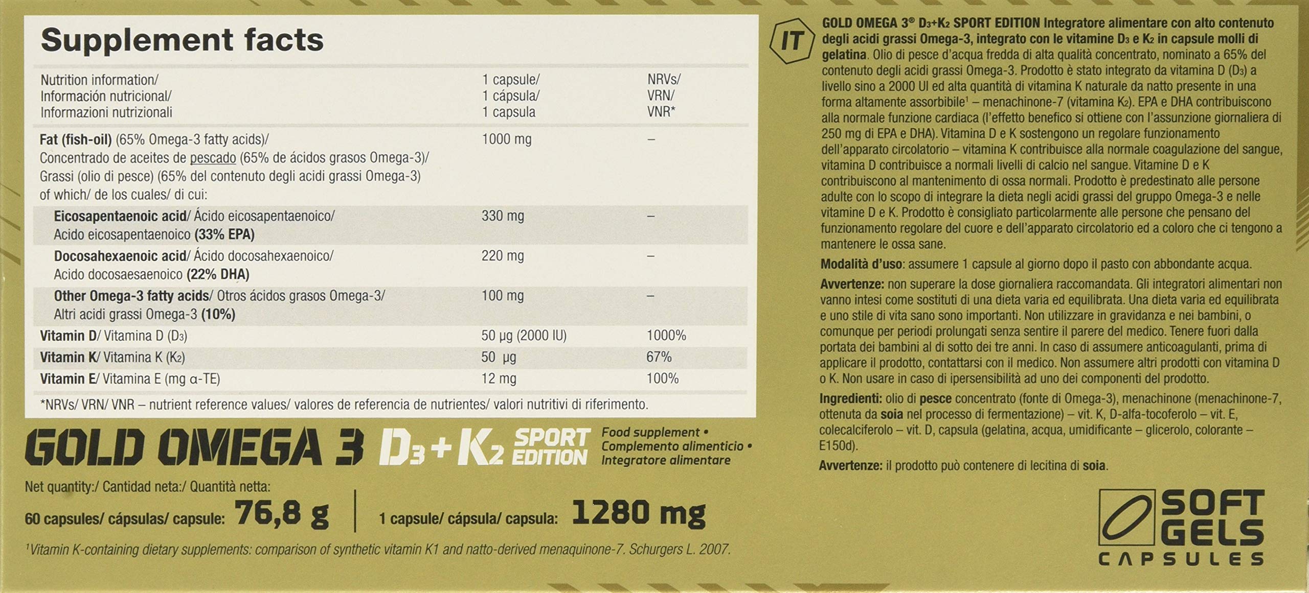 Olimp Sport Nutrition Gold Omega 3 D3 + K2 - 60 Caps - Omega Capsules