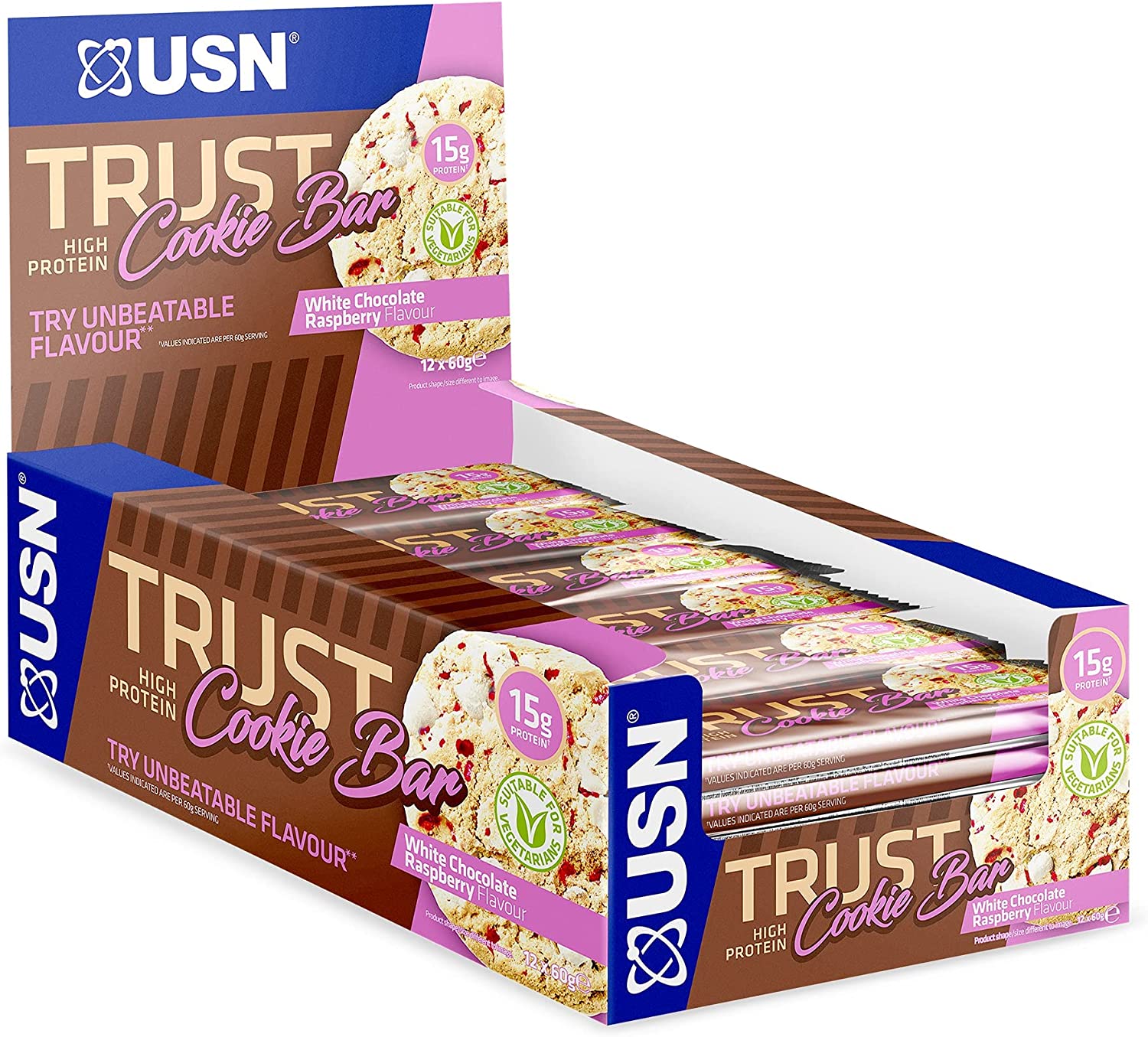 USN Trust Cookie Bars - 12x60g / White Chocolate and Raspberry - Protein Bars