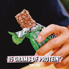 Barebells Vegan Protein Bar with chocolate and nut coating, plant-based snack
