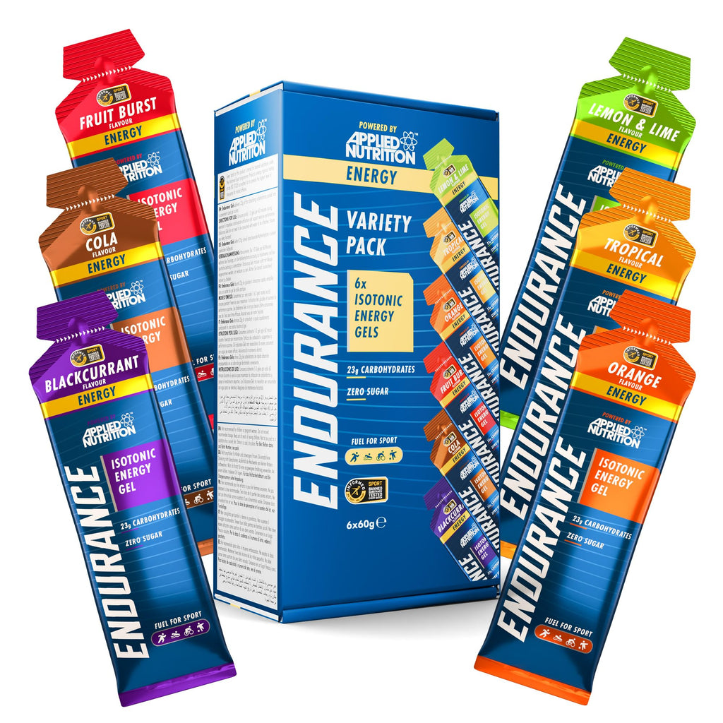 Applied Nutrition Endurance Energy Gel Pack with halal certified gel in various flavors